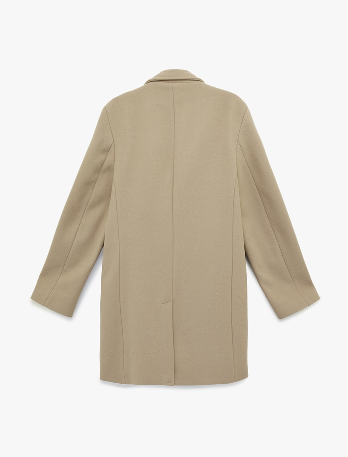  Regular Fit Uzun Kollu Cepli Düğmeli Kruvaze Yaka Kaşe Kaban