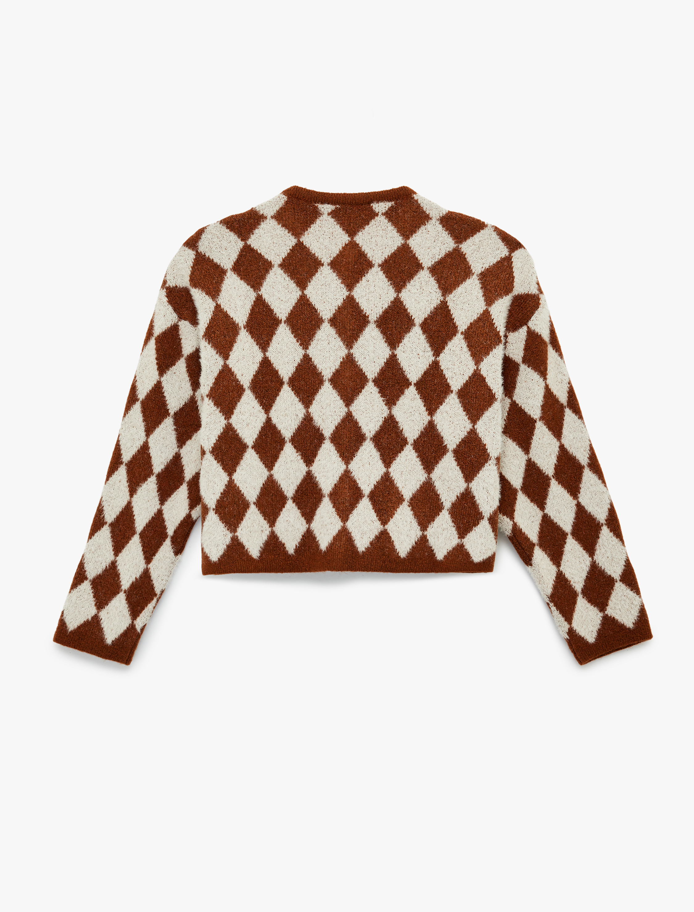   Bisiklet Yaka Kalp Düğmeli Cepli Baklava Desenli Triko Hırka