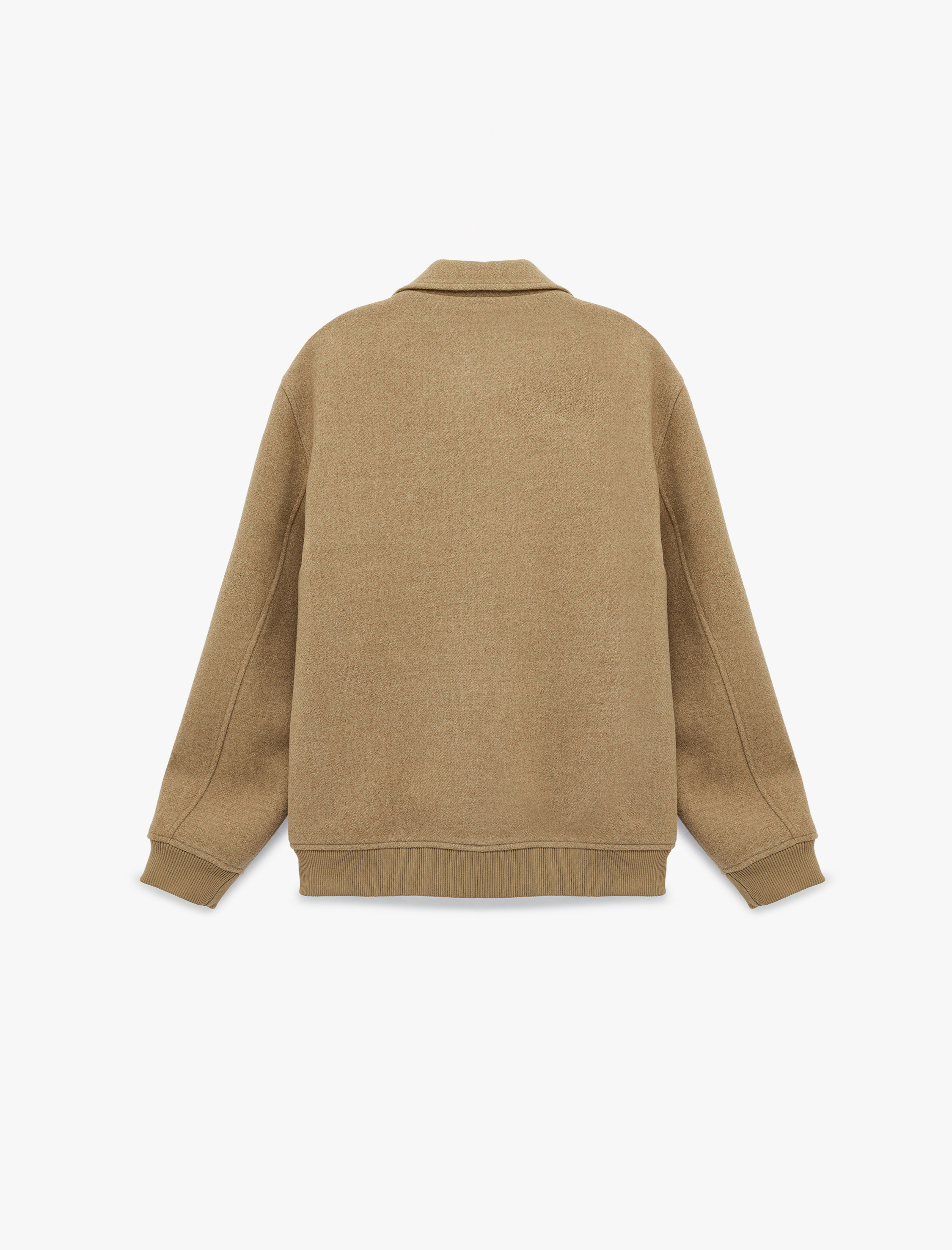   Uzun Kollu Cepli Fermuarlı Gömlek Yaka Kışlık Kaşe Bomber Ceket