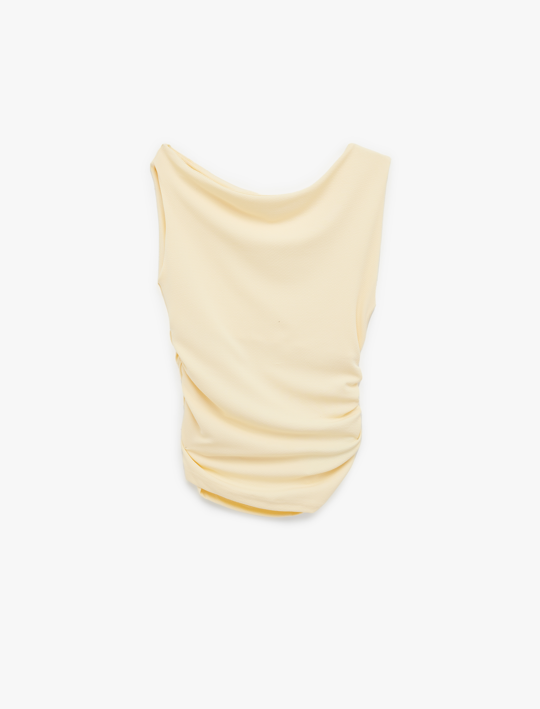   Asimetrik Yaka Slim Fit Kolsuz Drapeli Bluz