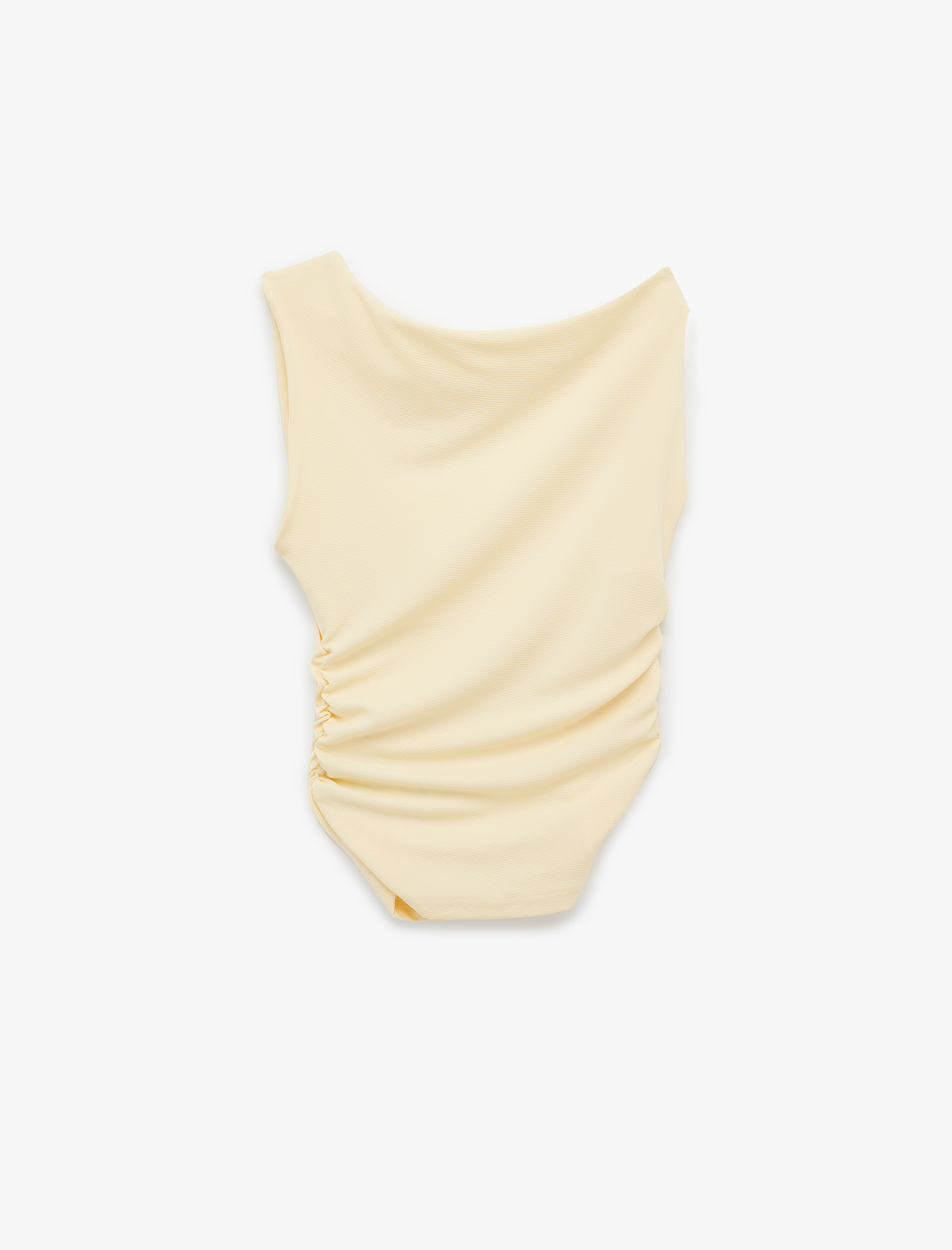   Asimetrik Yaka Slim Fit Kolsuz Drapeli Bluz