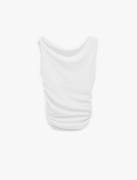 Asimetrik Yaka Slim Fit Kolsuz Drapeli Bluz