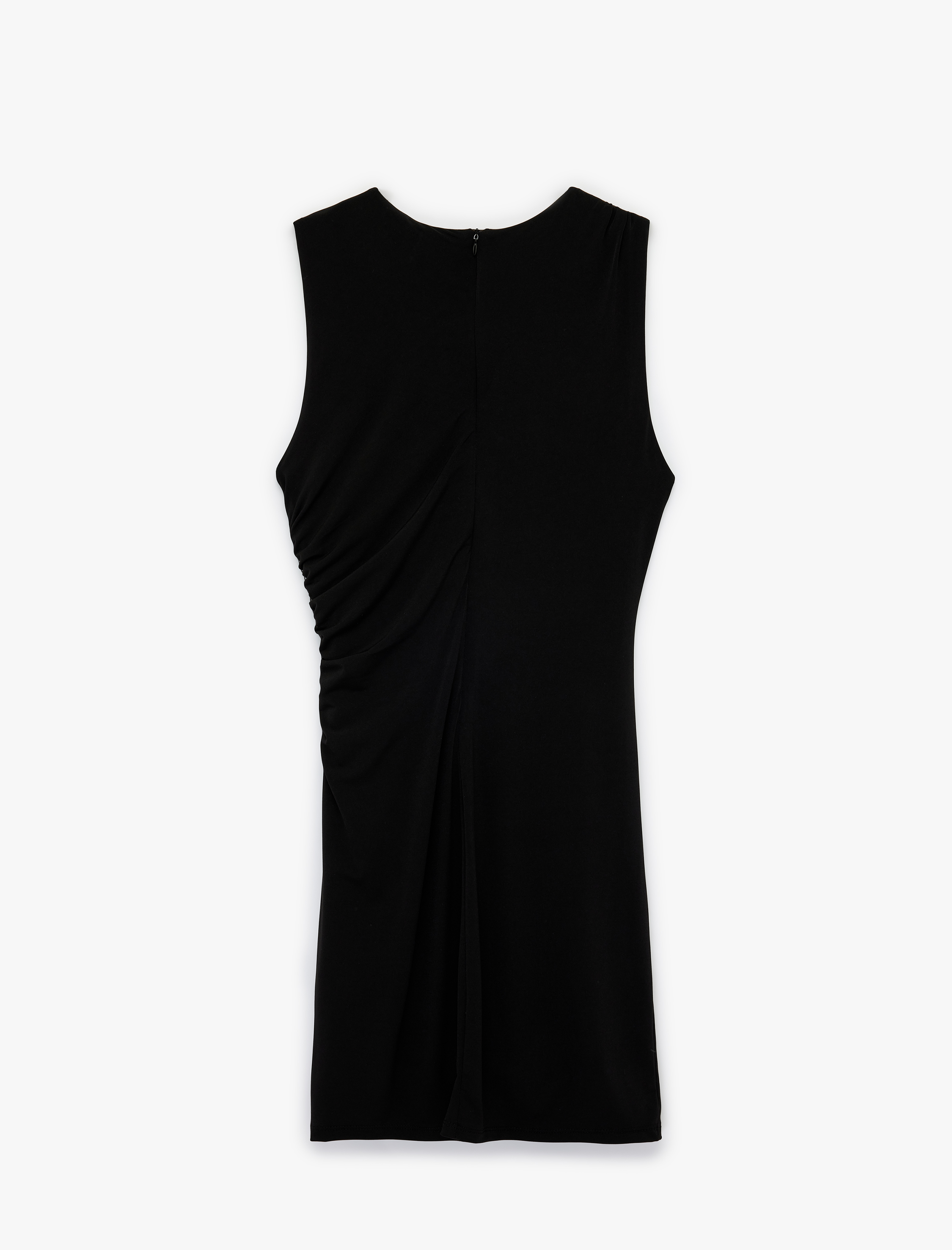   Sandy Kumaş Kolsuz Bisiklet Yaka Drapeli Mini Elbise