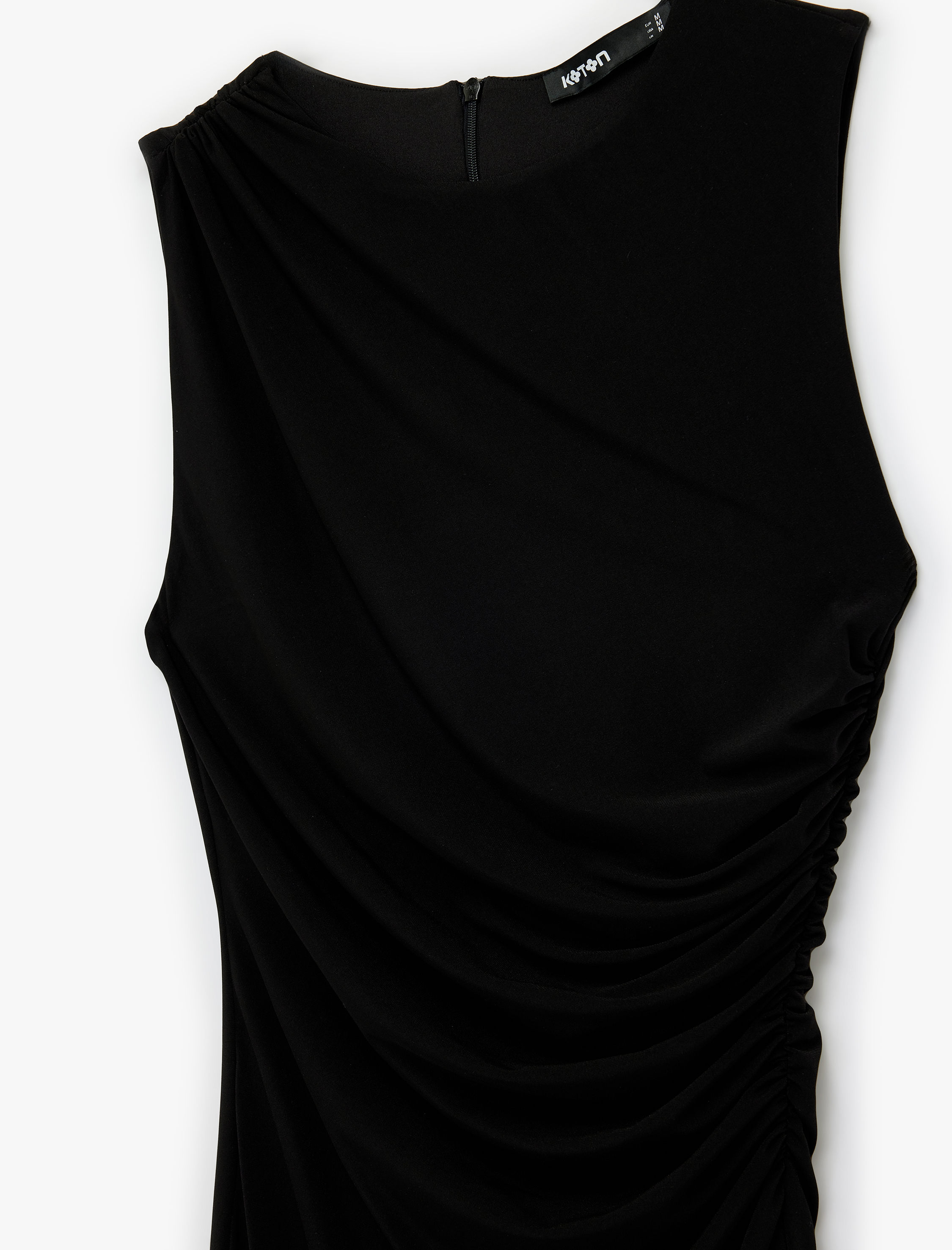   Sandy Kumaş Kolsuz Bisiklet Yaka Drapeli Mini Elbise