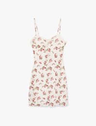 Rahat Kalıp İp Askılı A Kesim Çiçekli Dantelli Mini Elbise