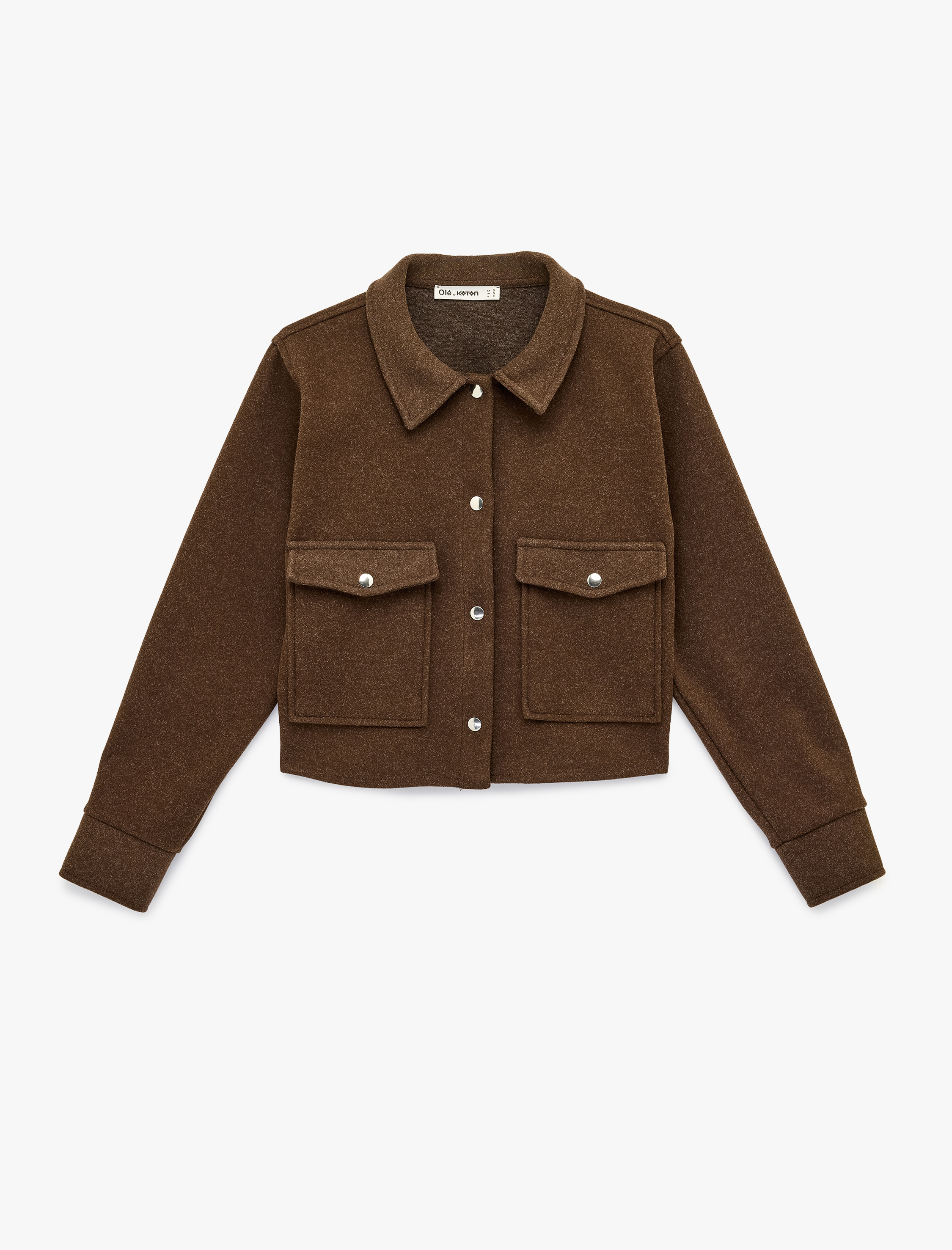   Rahat Kalıp Klasik Yaka Cepli Düğmeli Crop Bomber Ceket