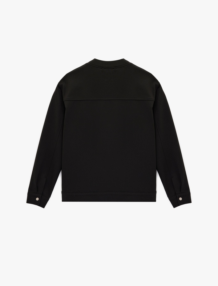  Slim Fit Uzun Kollu Kapaklı Cepli Fermuarlı Kolej Yaka Bomber Ceket