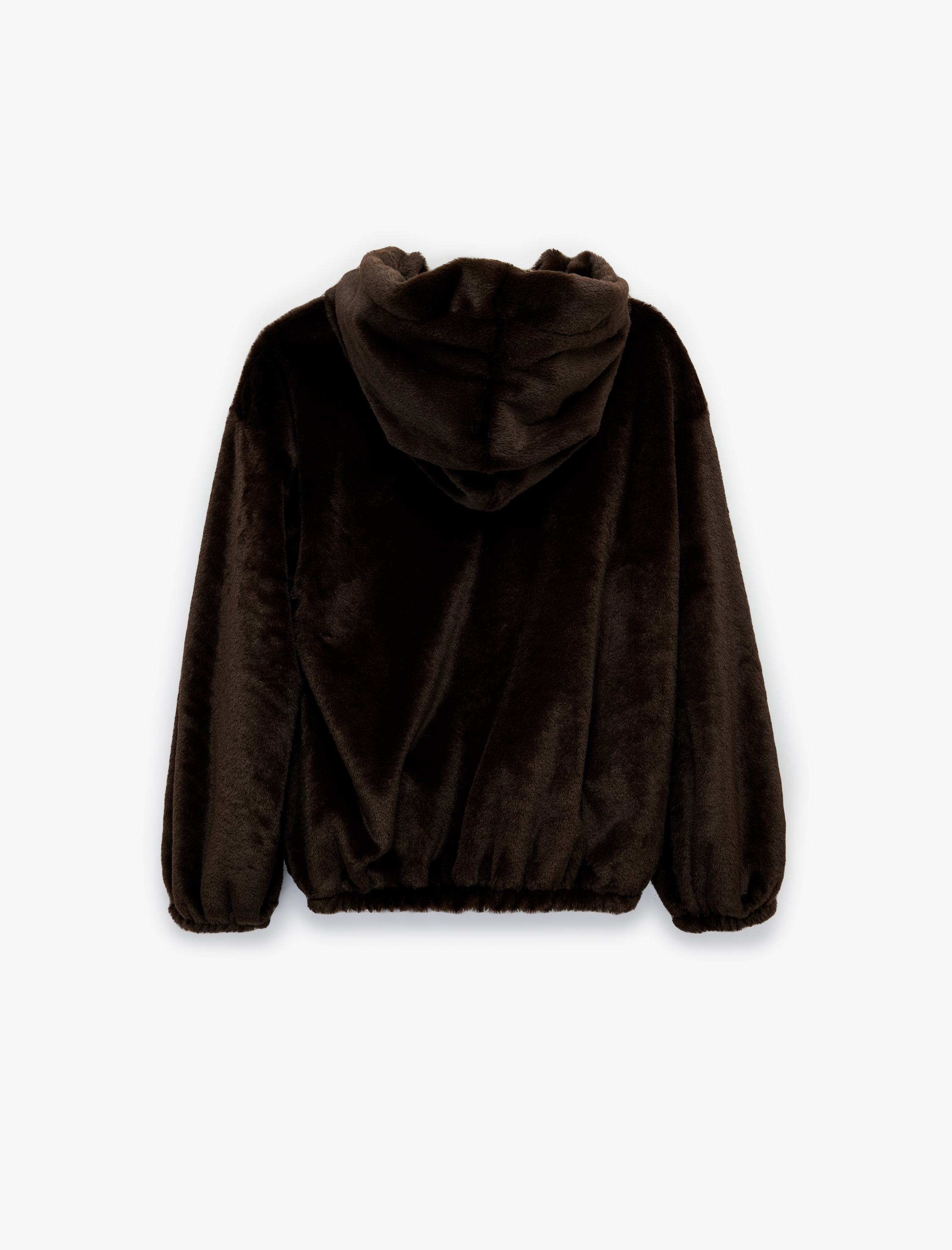   Kapüşonlu Fermuarlı Suni Kürk Ceket