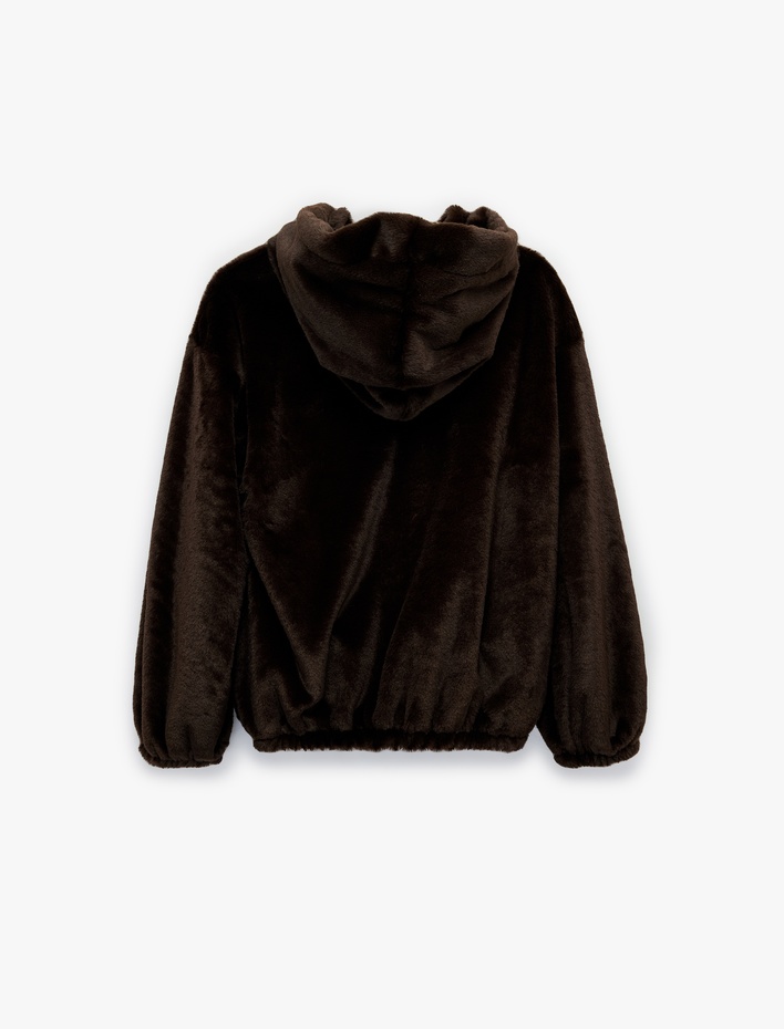  Kapüşonlu Fermuarlı Suni Kürk Ceket