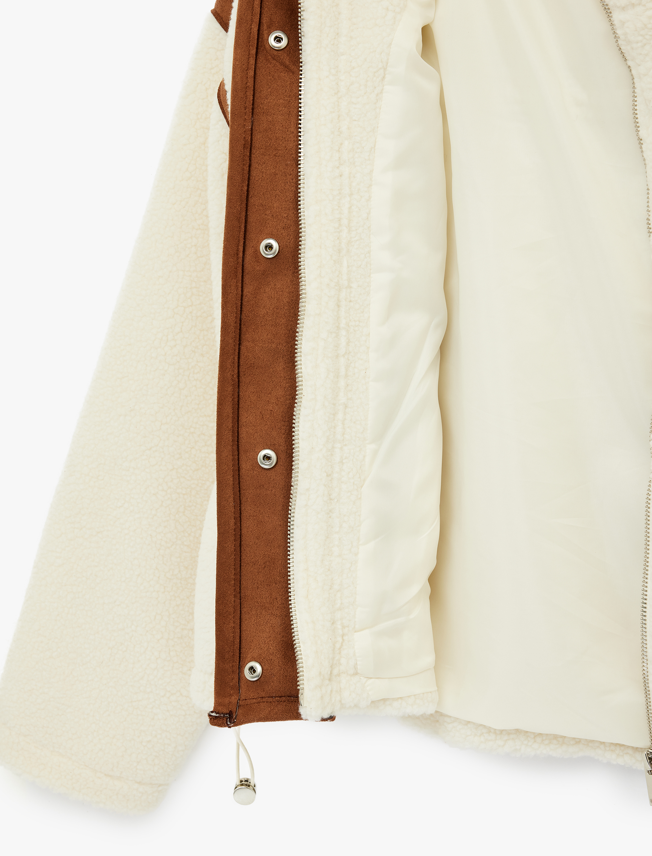   Dik Yaka Cep Detaylı Fermuarlı Oversize Peluş Ceket