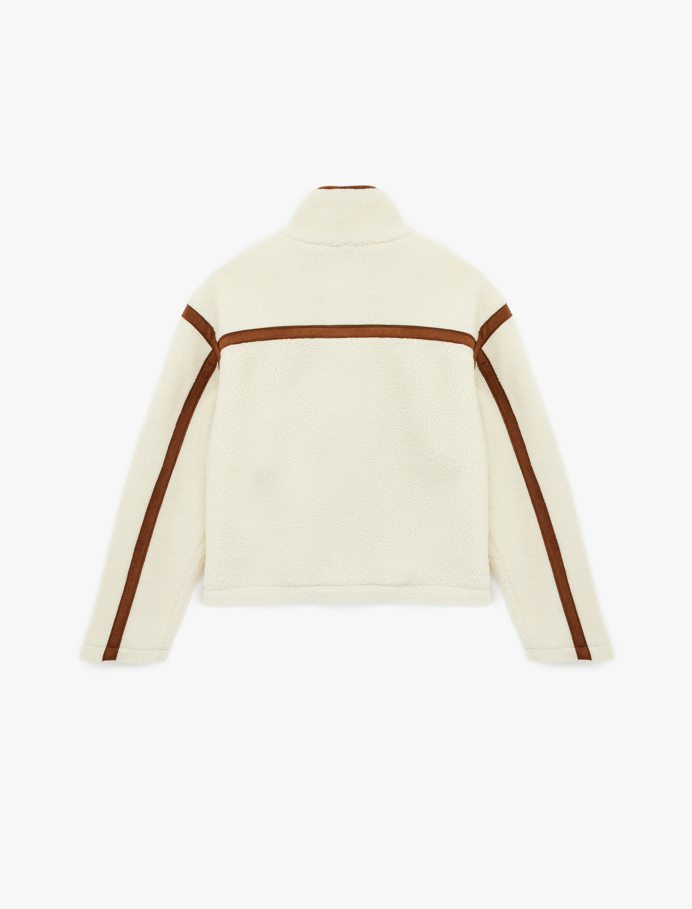   Dik Yaka Cep Detaylı Fermuarlı Oversize Peluş Ceket