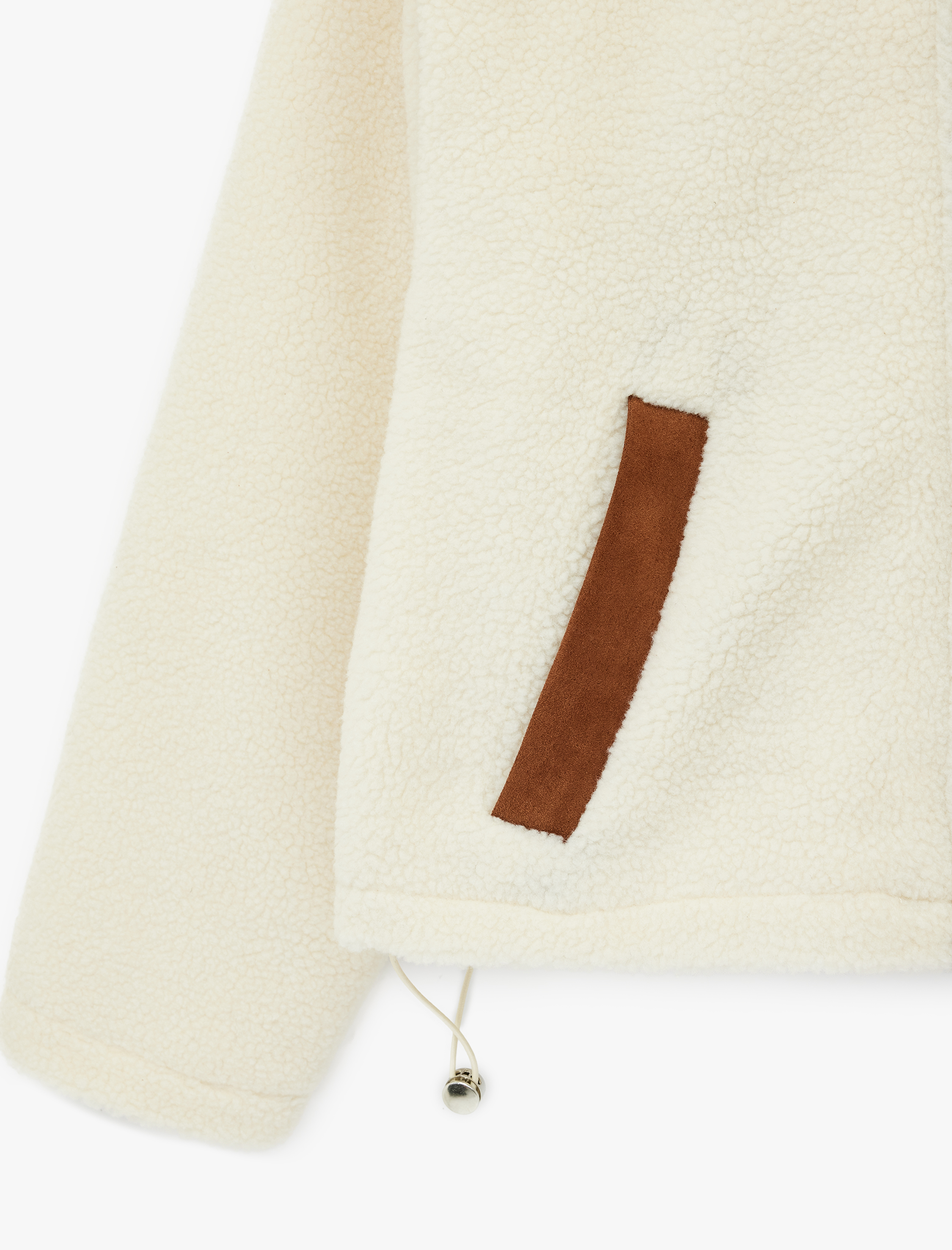   Dik Yaka Cep Detaylı Fermuarlı Oversize Peluş Ceket