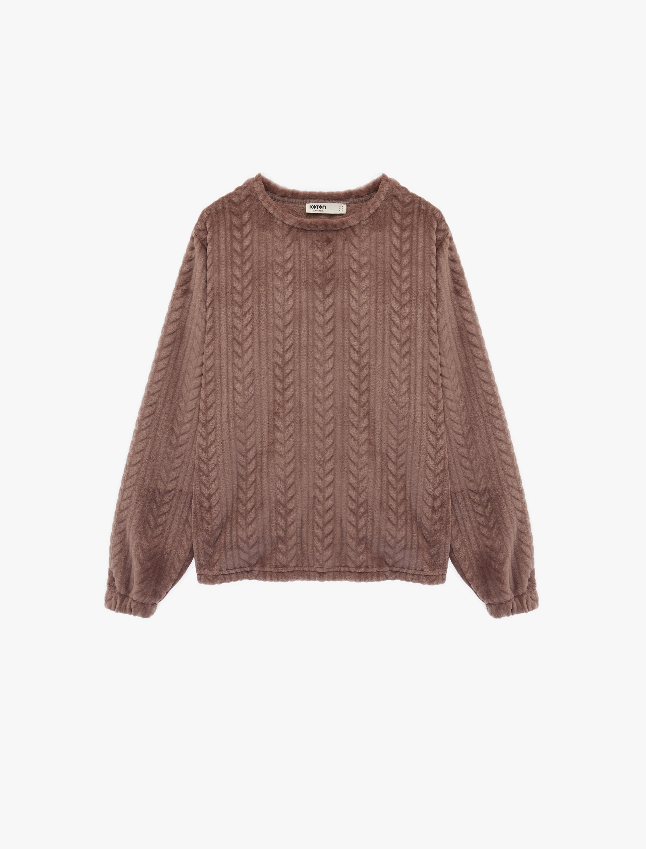   Uzun Kollu Bisiklet Yaka Dokulu Pijama Üstü