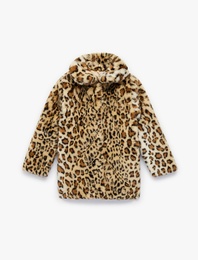 Uzun Kollu Bebe Yaka Leoparlı Peluş Kaban