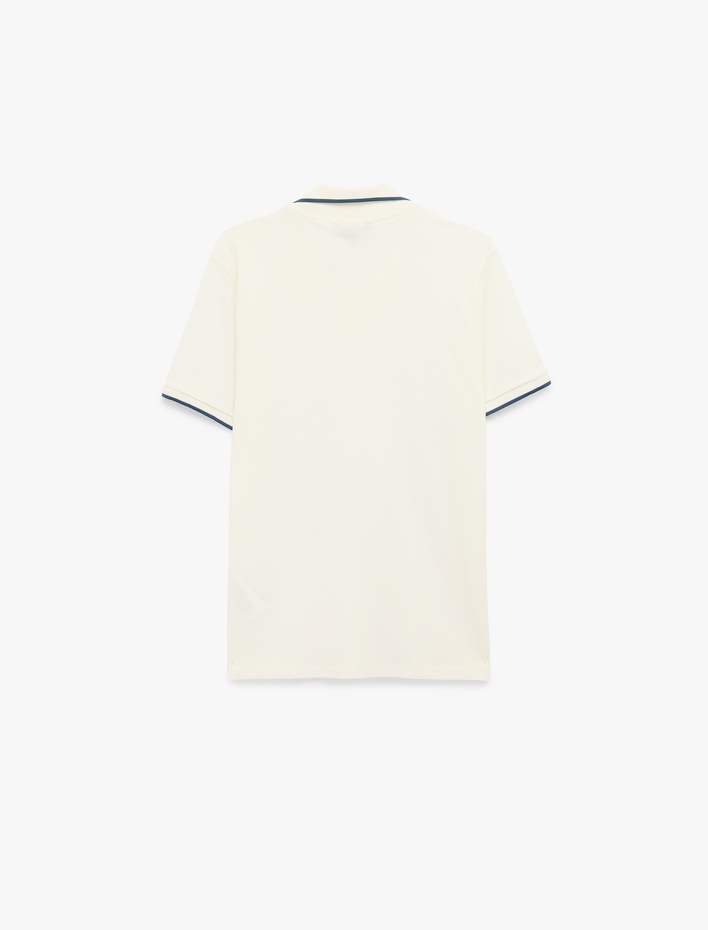  Pamuklu Kısa Kollu Pike Kumaş Çizgi Detaylı Slim Fit Polo Yaka Tişört