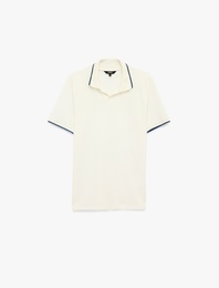 Pamuklu Kısa Kollu Pike Kumaş Çizgi Detaylı Slim Fit Polo Yaka Tişört