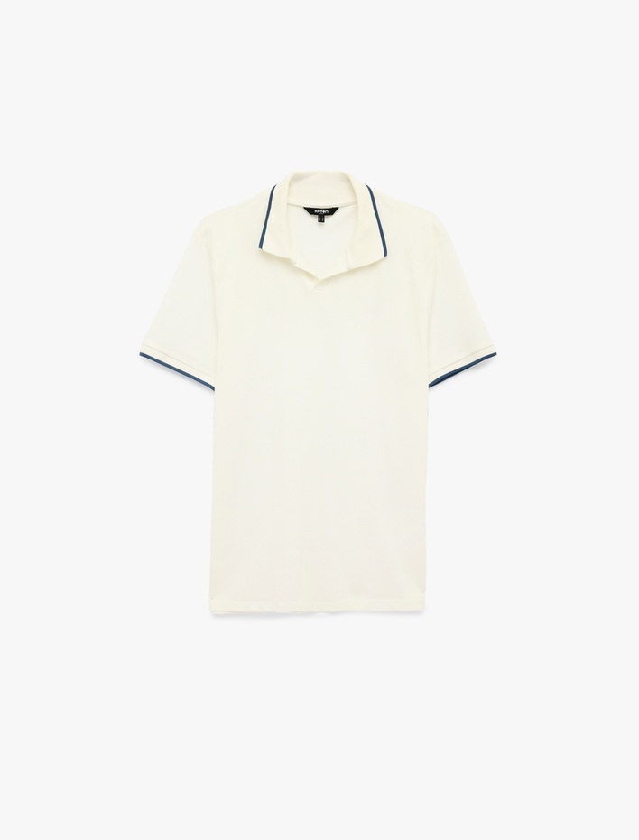  Pamuklu Kısa Kollu Pike Kumaş Çizgi Detaylı Slim Fit Polo Yaka Tişört