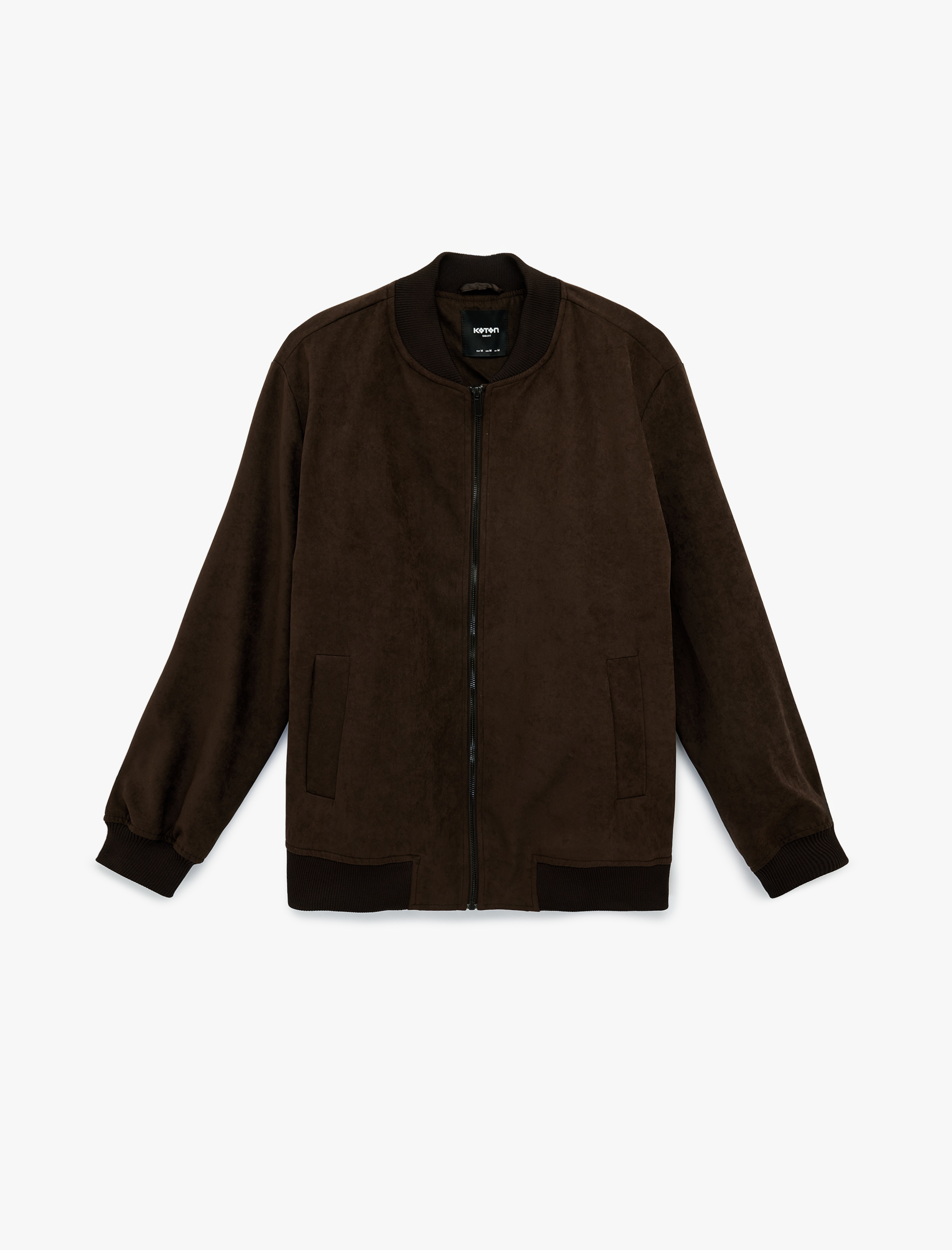   Regular Fit Uzun Kollu Cepli Kolej Yaka Fermuarlı Suni Süet Bomber Ceket