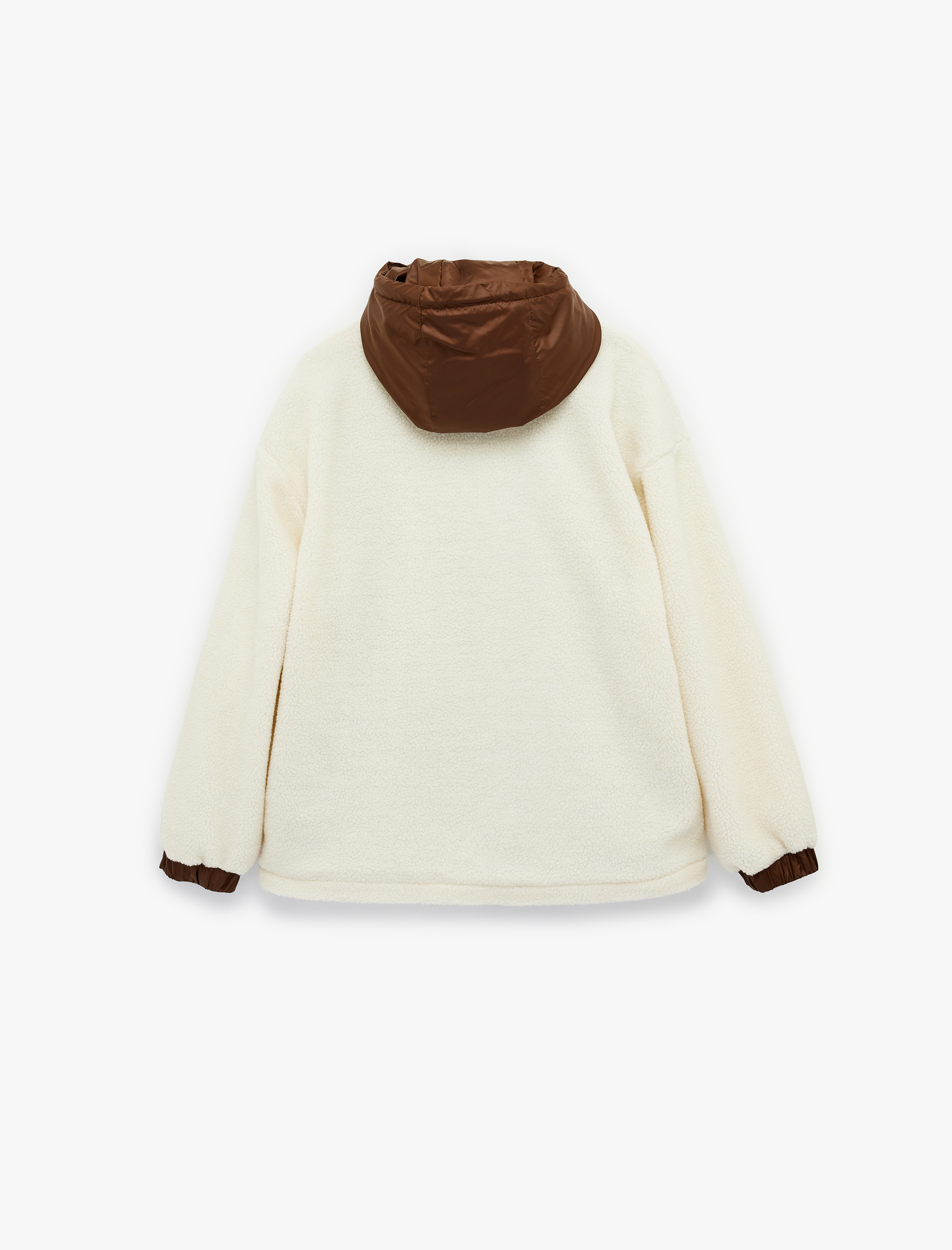   Kapüşonlu Çıtçıt Düğmeli Cep Detaylı Kapitoneli Peluş Oversize Ceket