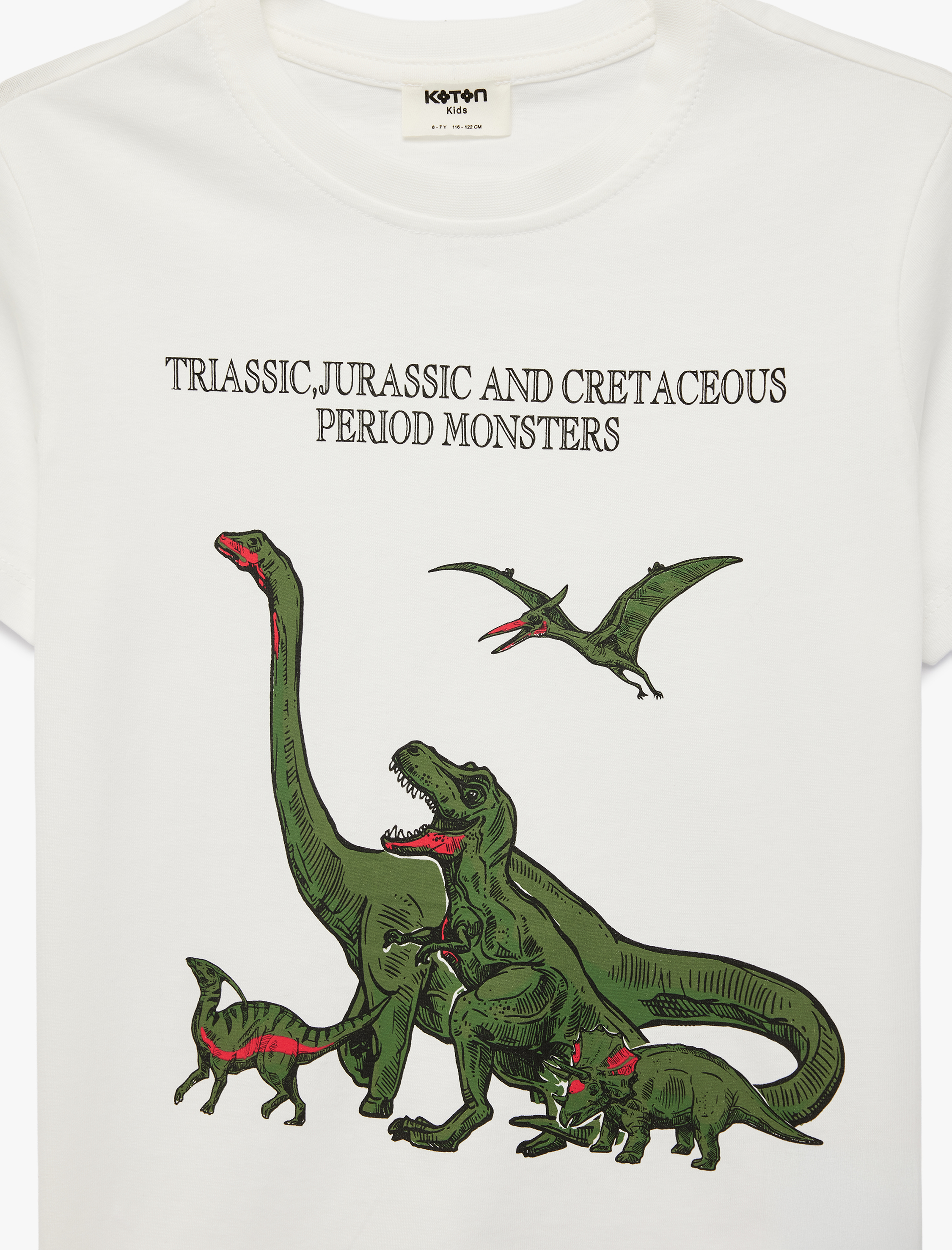  Erkek Çocuk Dinozor Baskılı Kısa Kollu Bisiklet Yaka Pamuklu Tişört