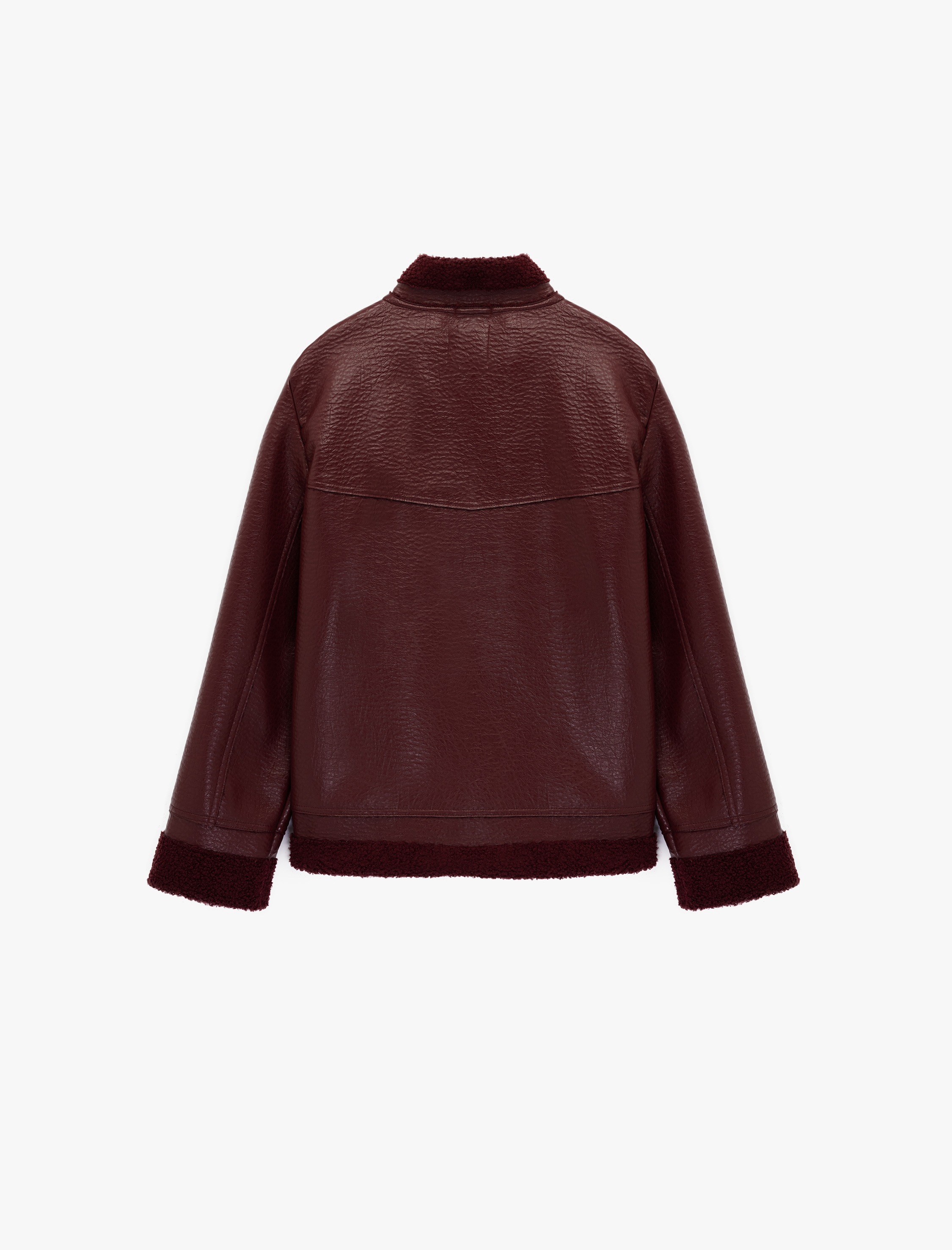   Peluş Astarlı Dik Yaka Çıtçıt Düğmeli Fermuarlı Suni Deri Ceket