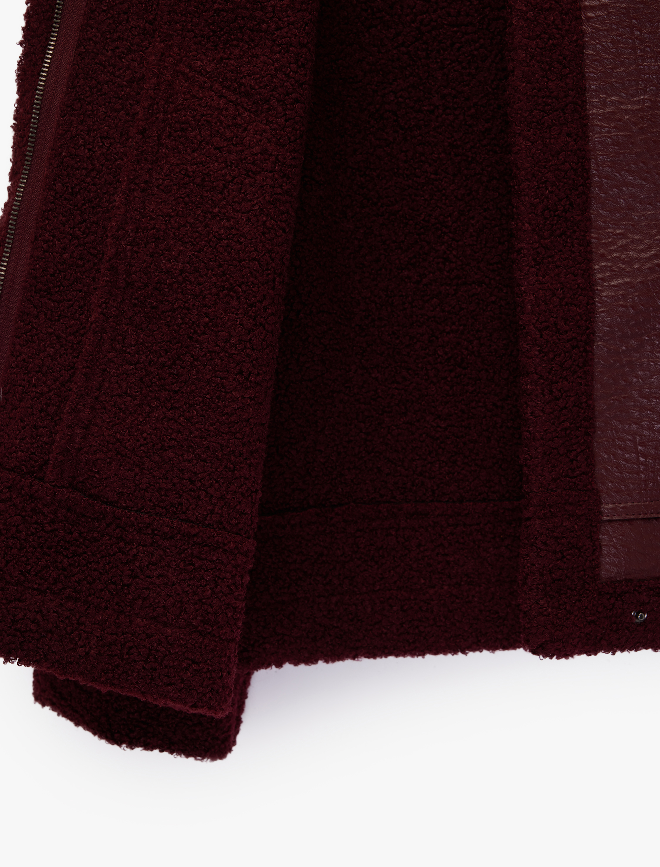   Peluş Astarlı Dik Yaka Çıtçıt Düğmeli Fermuarlı Suni Deri Ceket