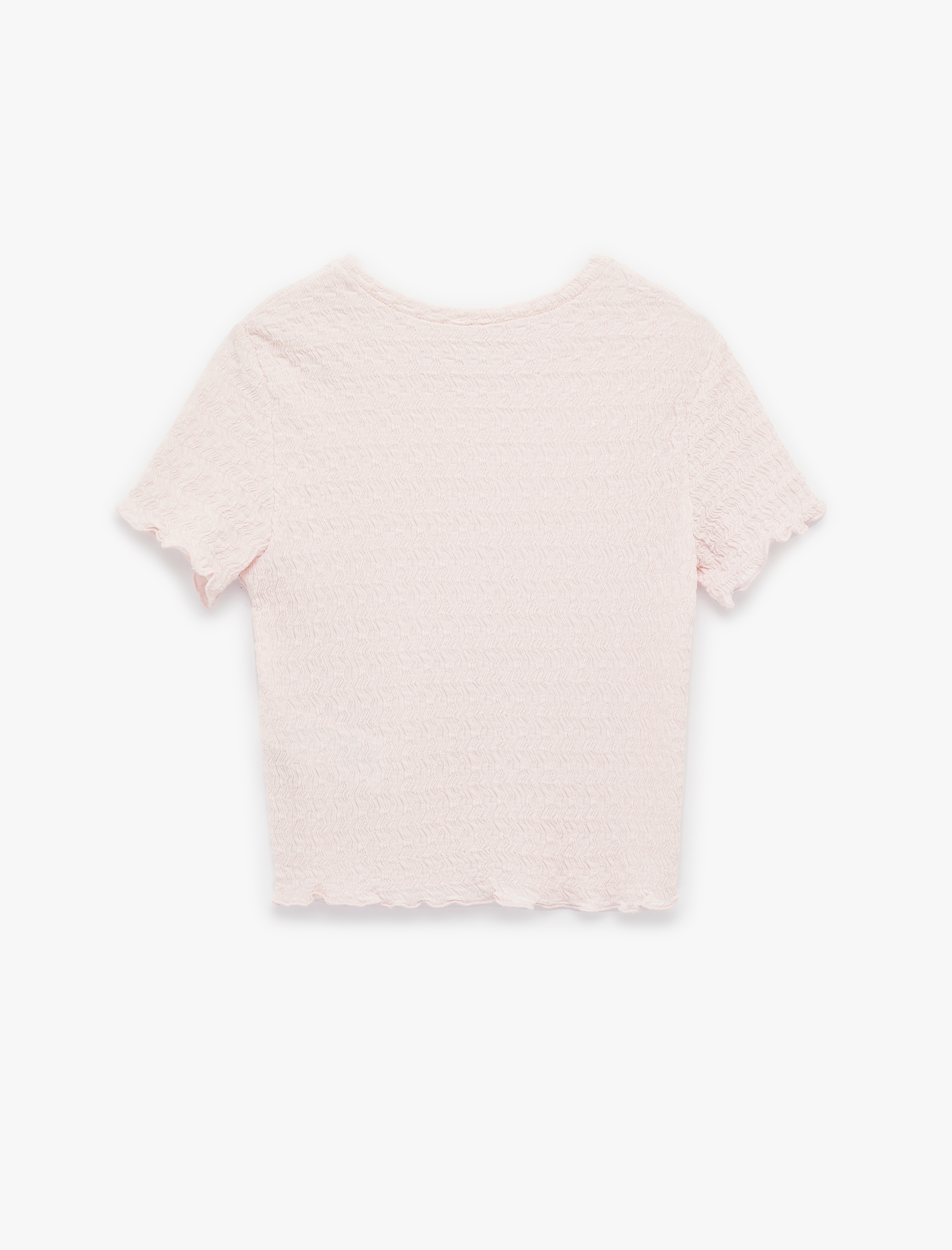   Slim Fit Kısa Kollu Dokulu Bisiklet Yaka Crop Tişört