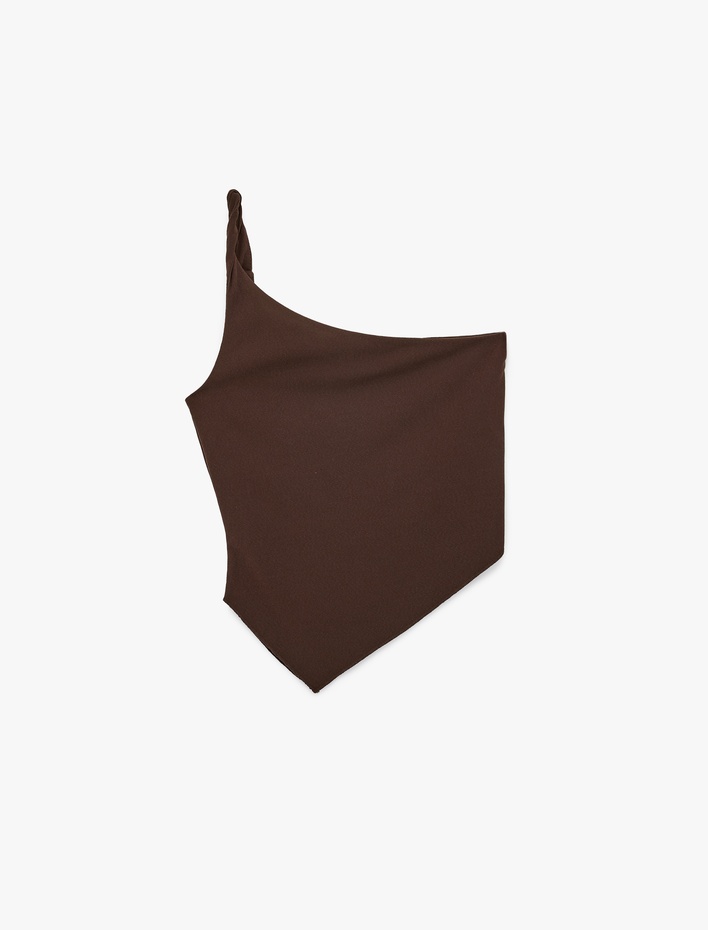  Slim Fit Tek Omuz Asimetrik Kolsuz Bluz