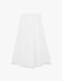 Pamuklu Pileli Cepli Midi Poplin Kloş Etek