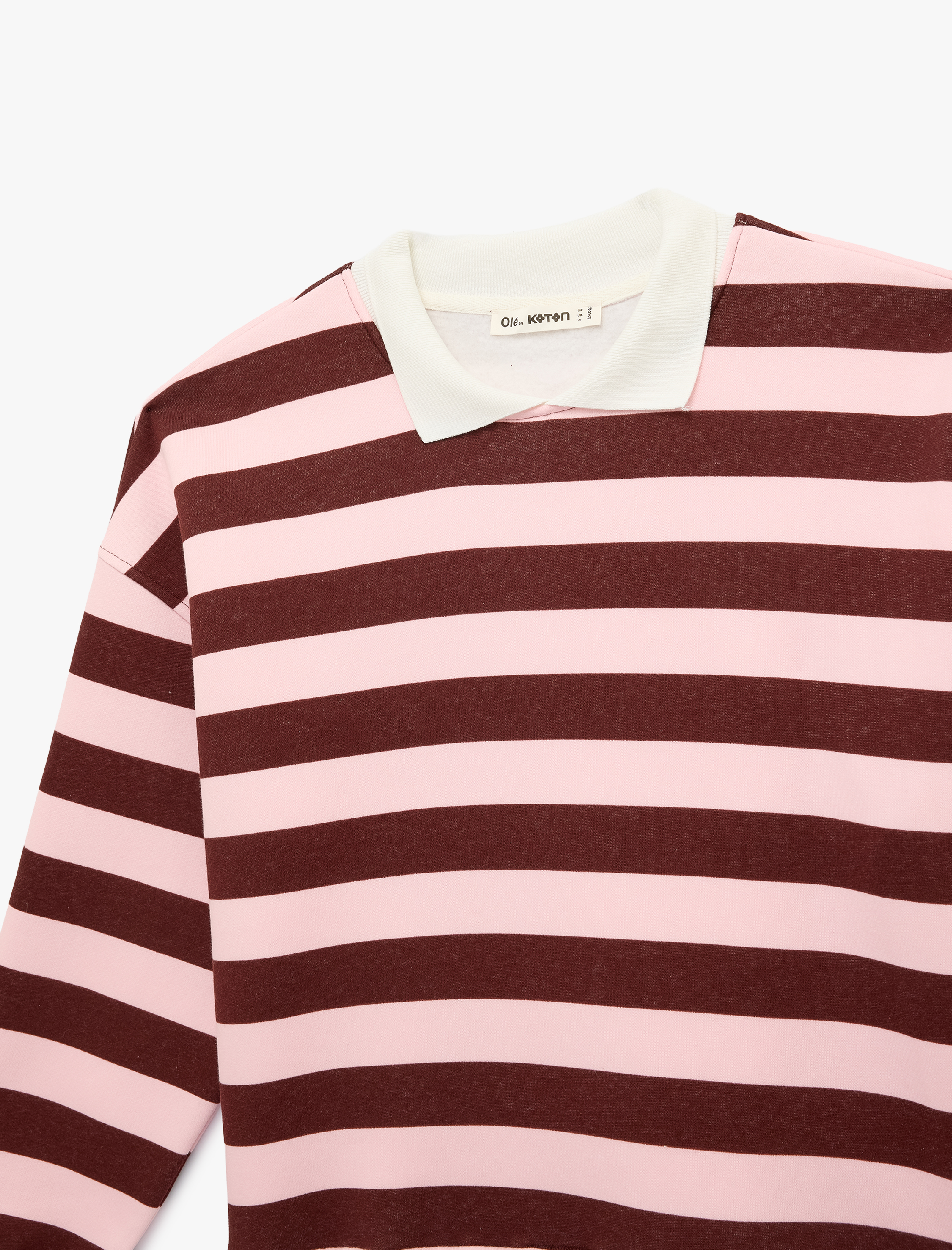   Rahat Kalıp Uzun Kollu Polo Yaka Çizgili Sweatshirt