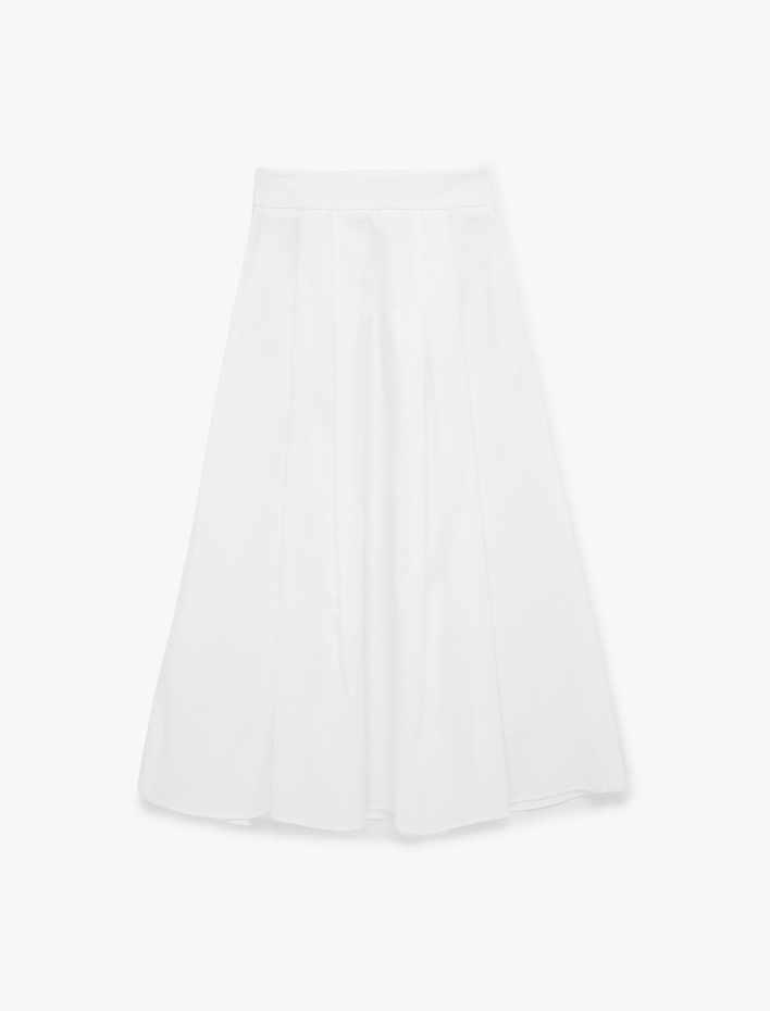  Pamuklu Pileli Cepli Midi Poplin Kloş Etek