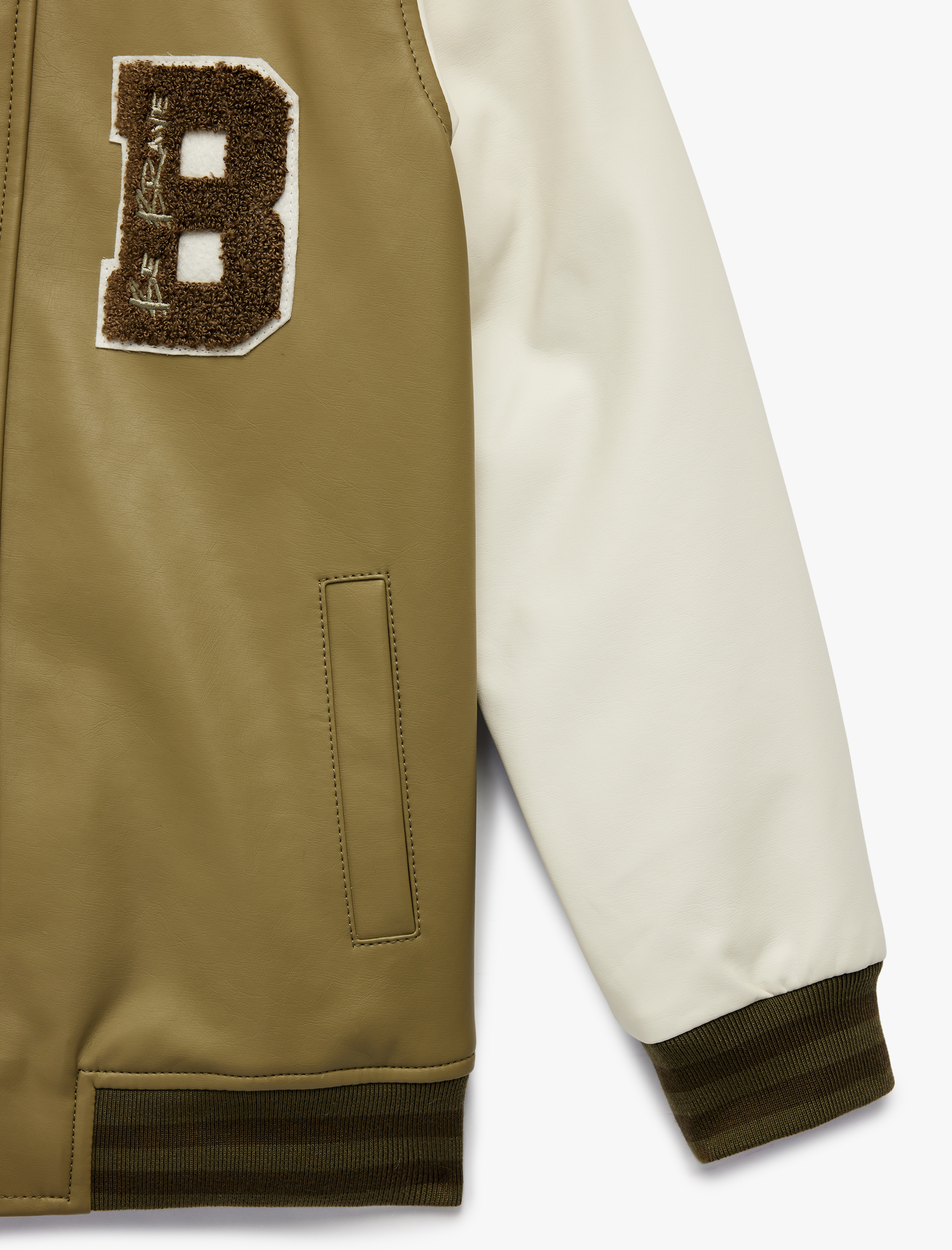  Erkek Çocuk Uzun Kollu Bisiklet Yaka Deri Görünümlü Bomber Ceket