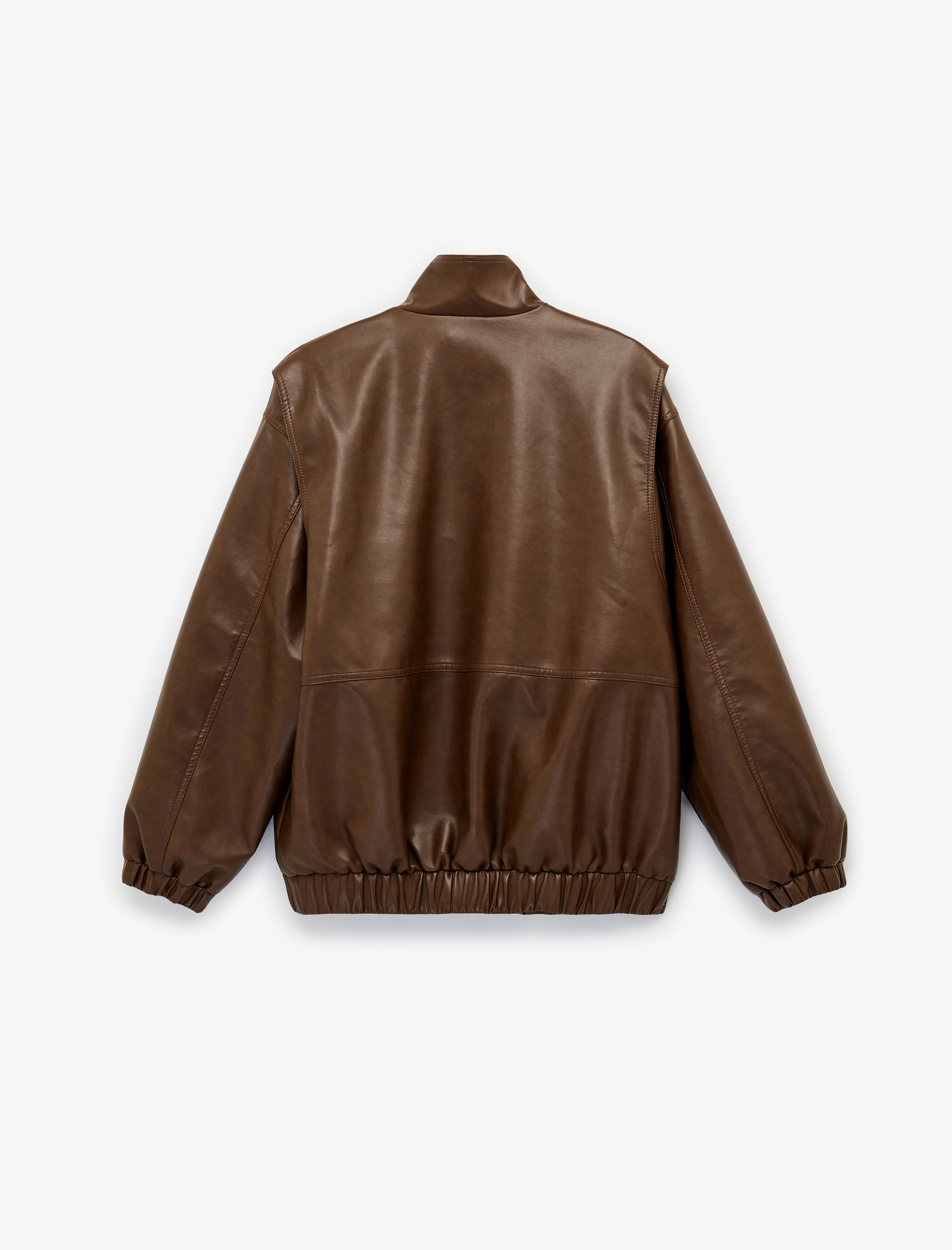   Cepli Uzun Kollu Fermuarlı Dik Yaka Oversize Suni Deri Ceket