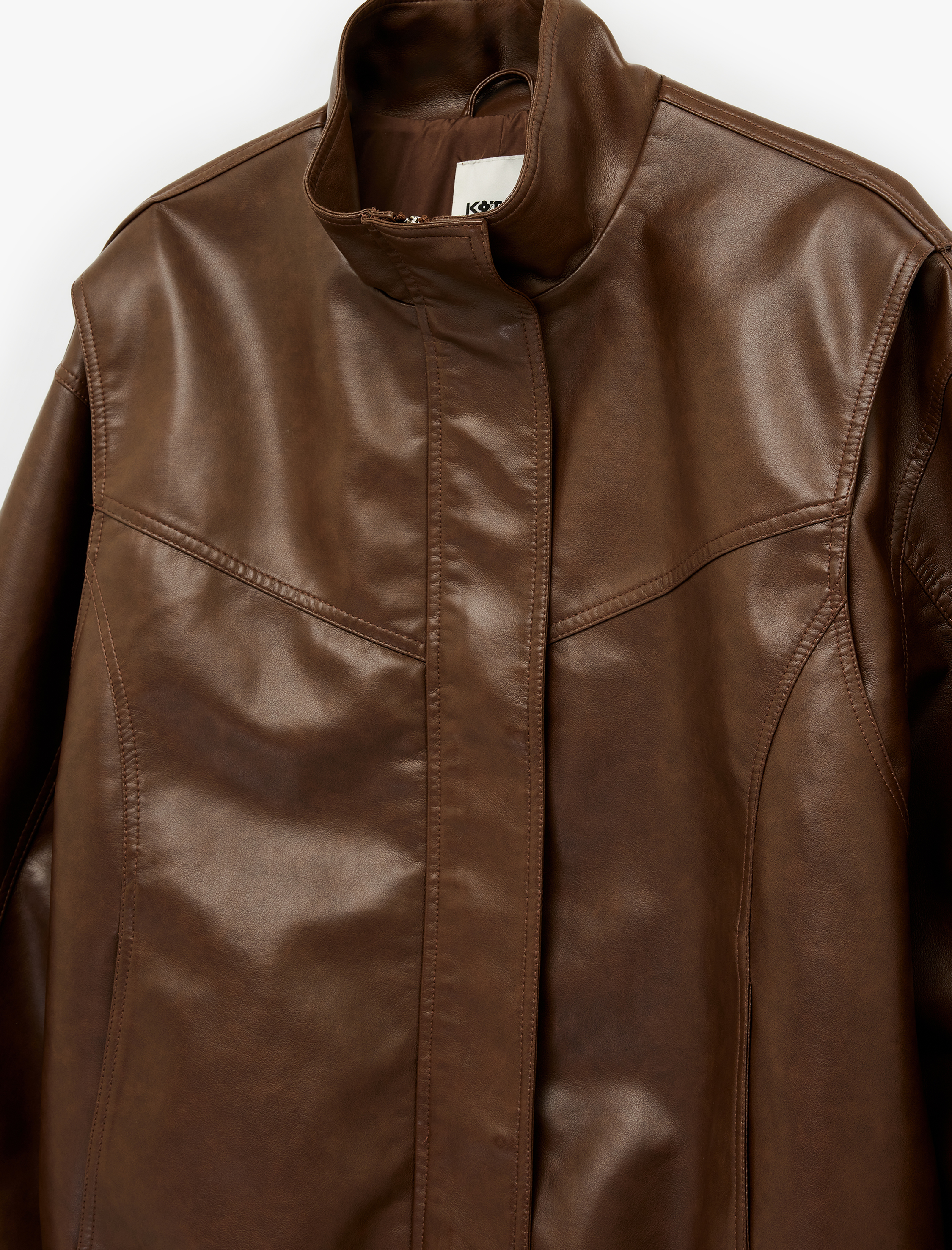   Cepli Uzun Kollu Fermuarlı Dik Yaka Oversize Suni Deri Ceket