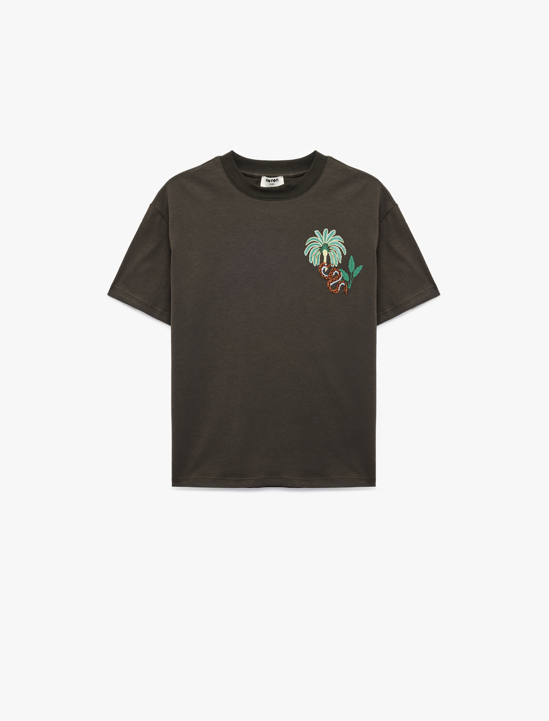  Erkek Çocuk Kısa Kollu Bisiklet Yaka Nakış Detaylı Pamuklu Tişört