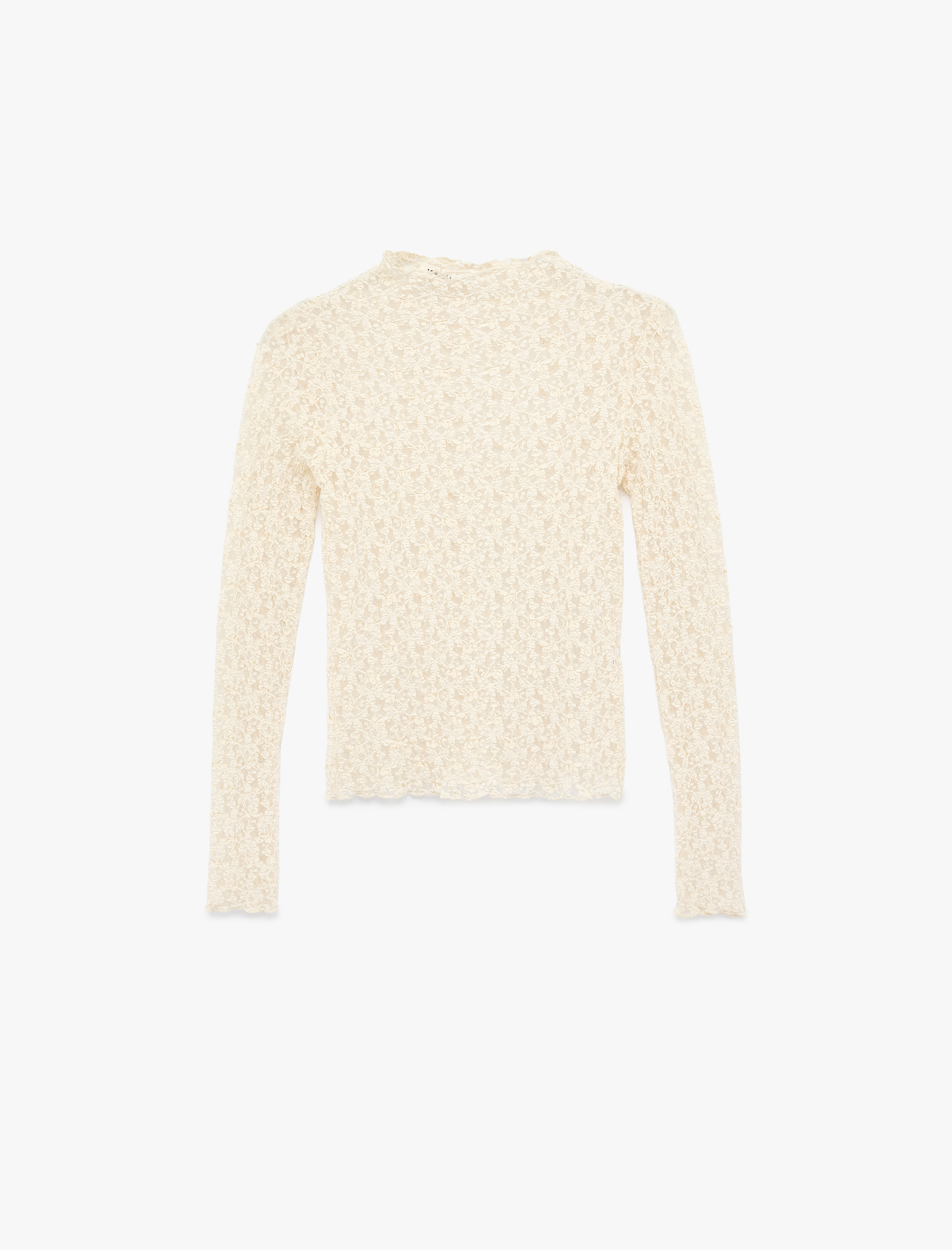   Slim Fit Dik Yaka Uzun Kollu Dantel Tişört