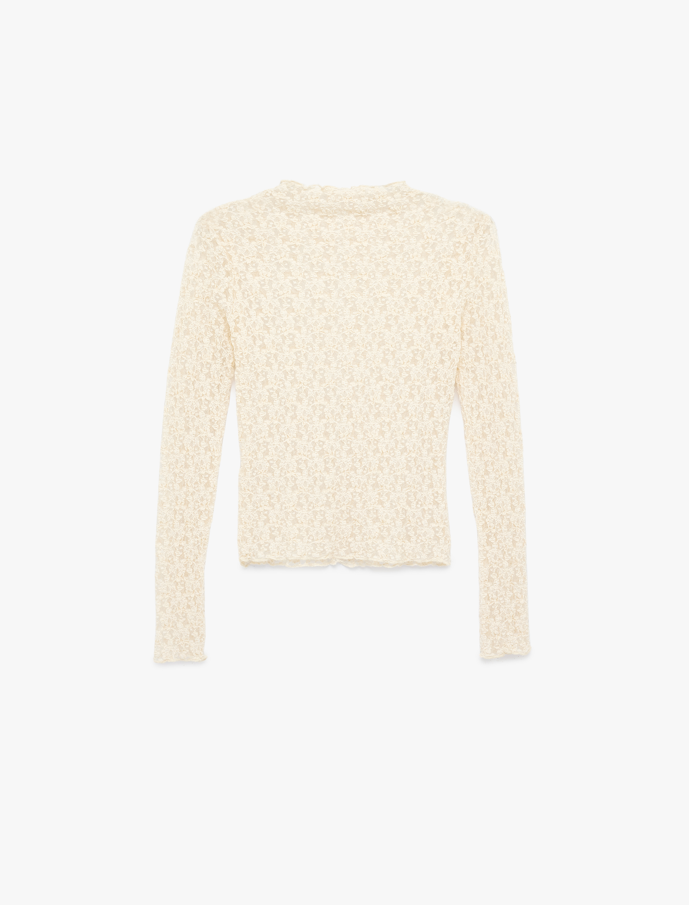   Slim Fit Dik Yaka Uzun Kollu Dantel Tişört