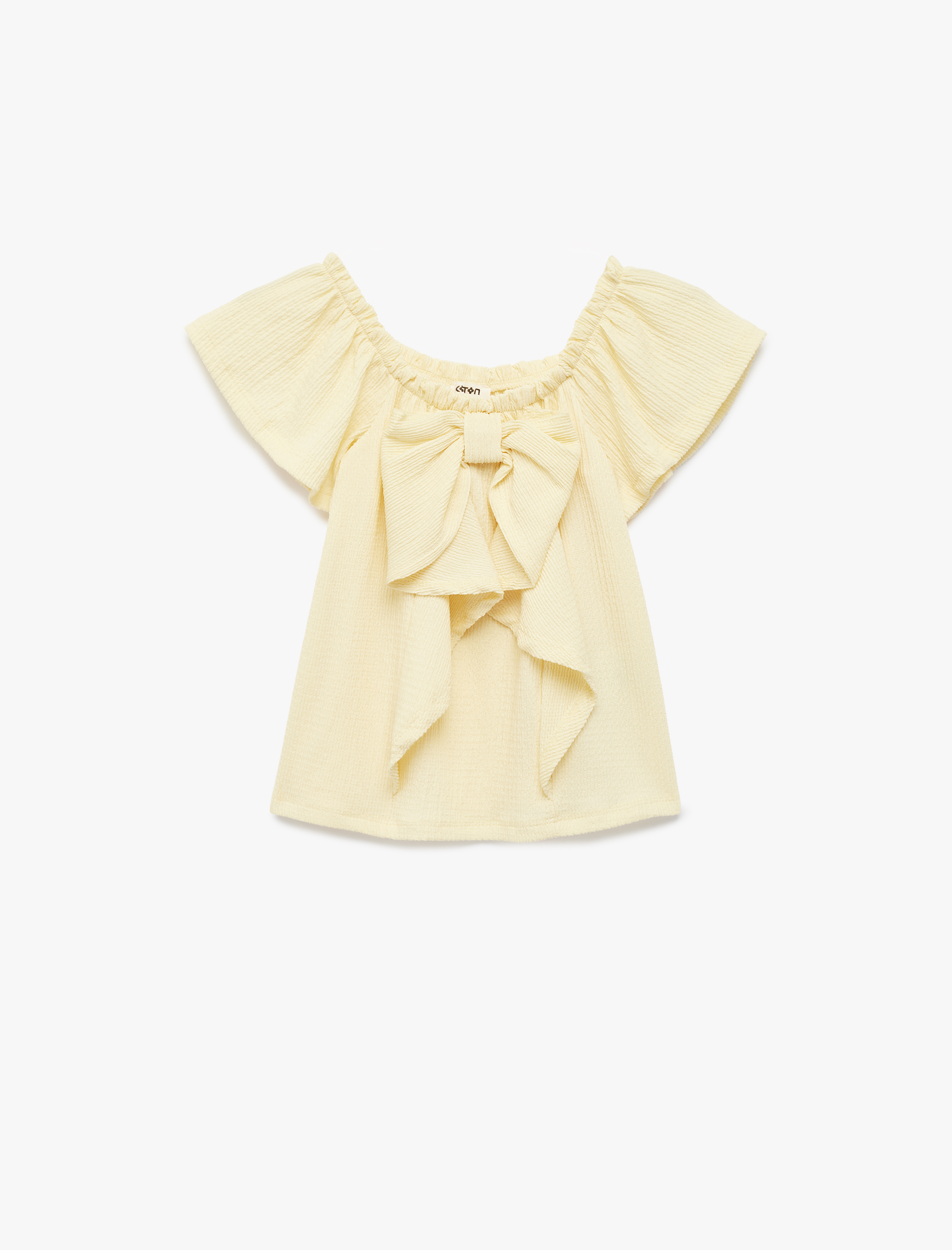  Kız Çocuk Kısa Kollu Omuzu Açık Fiyonklu Bluz