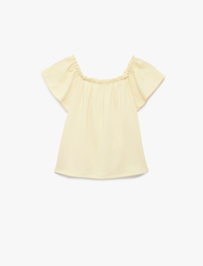 Kız Çocuk Kısa Kollu Omuzu Açık Fiyonklu Bluz