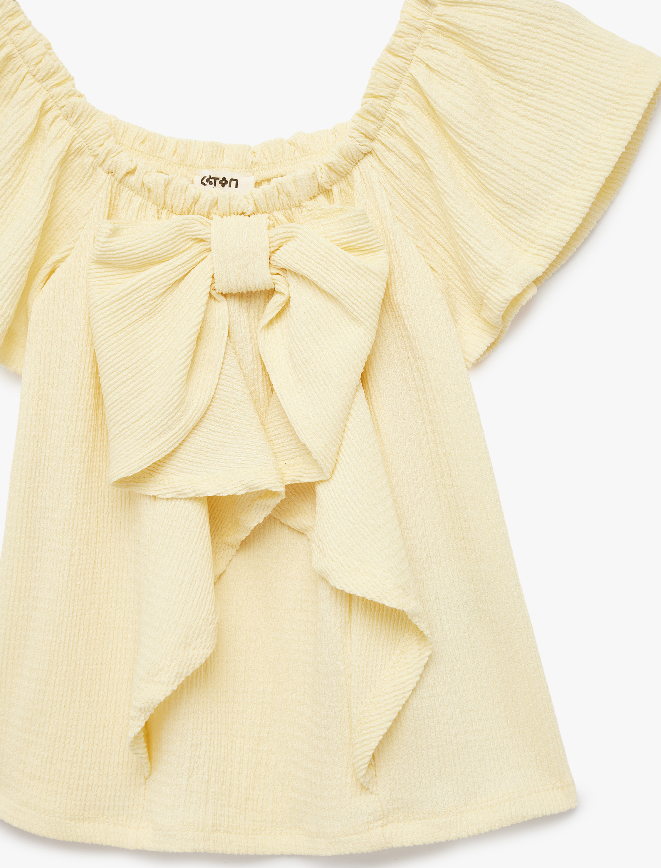  Kız Çocuk Kısa Kollu Omuzu Açık Fiyonklu Bluz