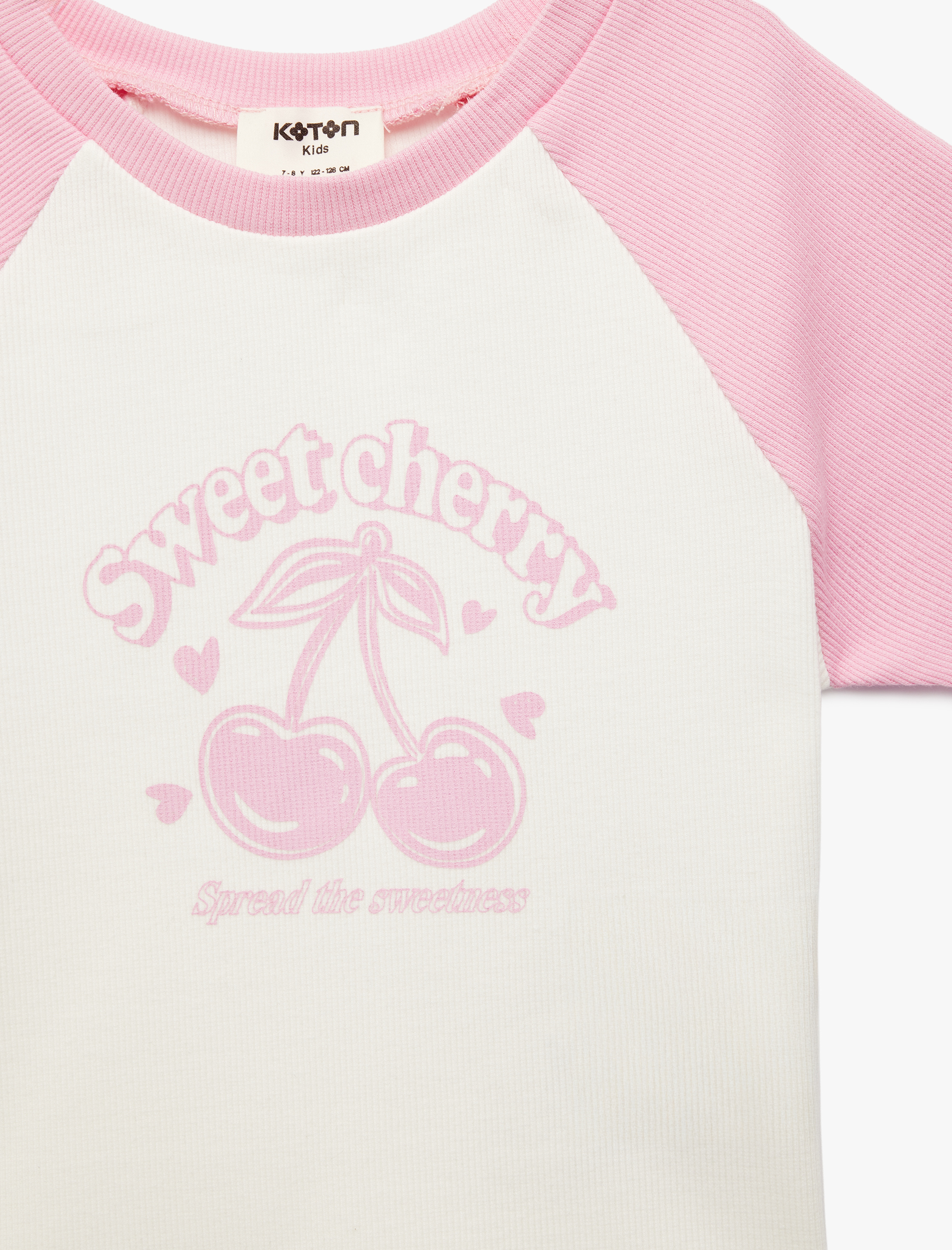  Kız Çocuk Pamuklu Kısa Kollu Bisiklet Yaka Kiraz Baskılı Tişört