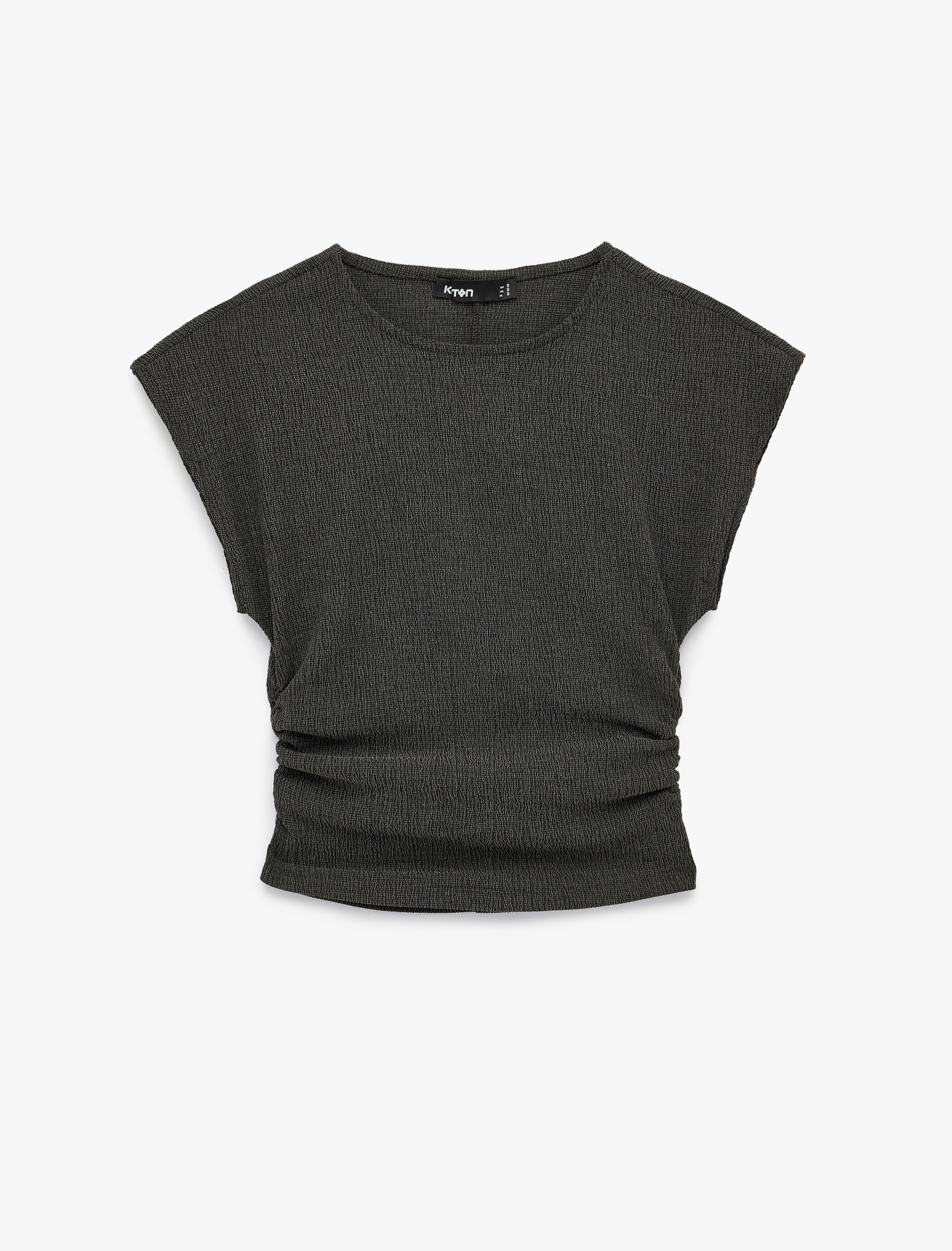   Bürümcük Kumaş Slim Fit Drapeli Kısa Kollu Bisiklet Yaka Tişört