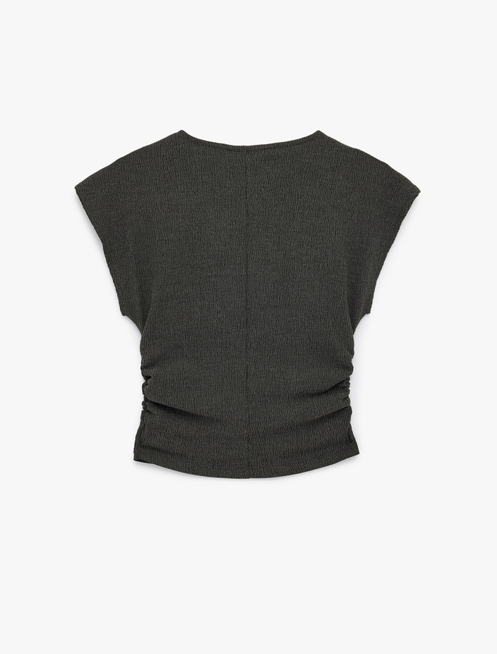  Slim Fit Drapeli Kısa Kollu Bisiklet Yaka Tişört