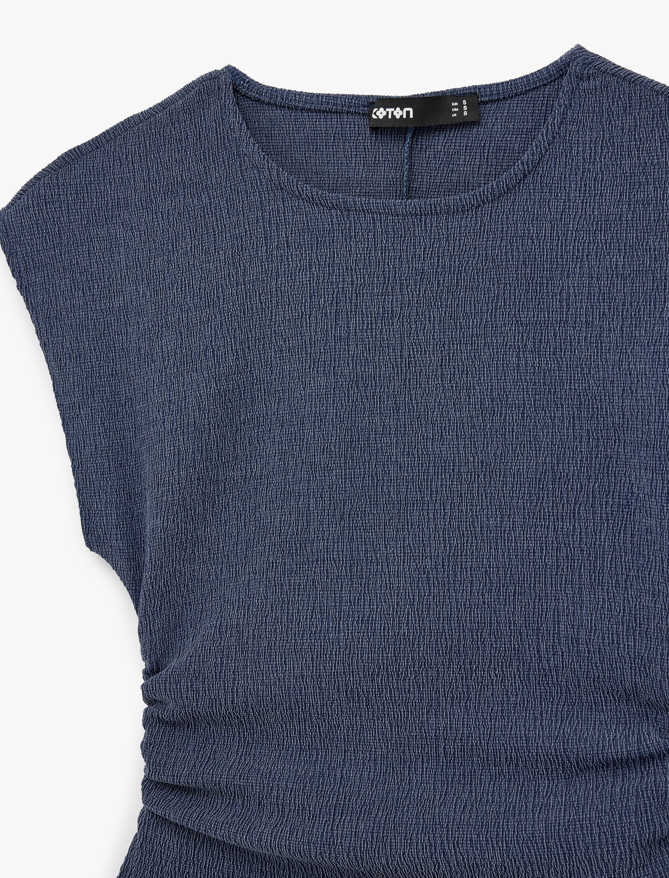   Bürümcük Kumaş Slim Fit Drapeli Kısa Kollu Bisiklet Yaka Tişört