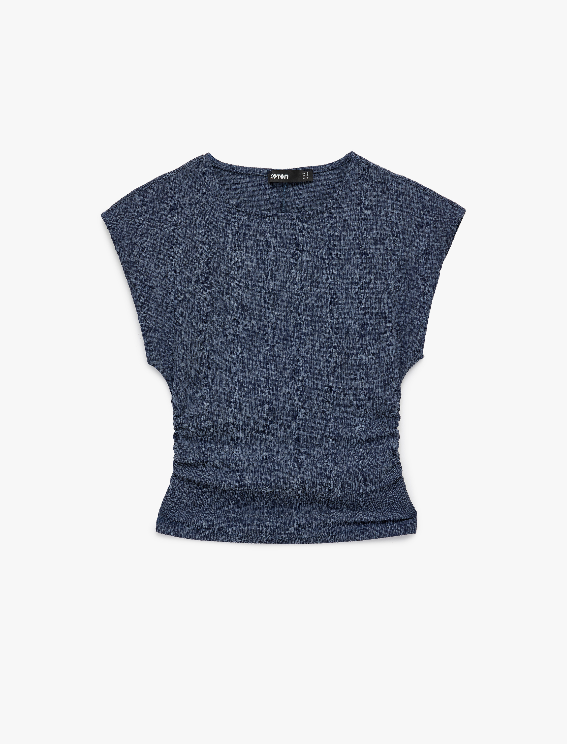   Bürümcük Kumaş Slim Fit Drapeli Kısa Kollu Bisiklet Yaka Tişört