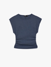 Bürümcük Kumaş Slim Fit Drapeli Kısa Kollu Bisiklet Yaka Tişört