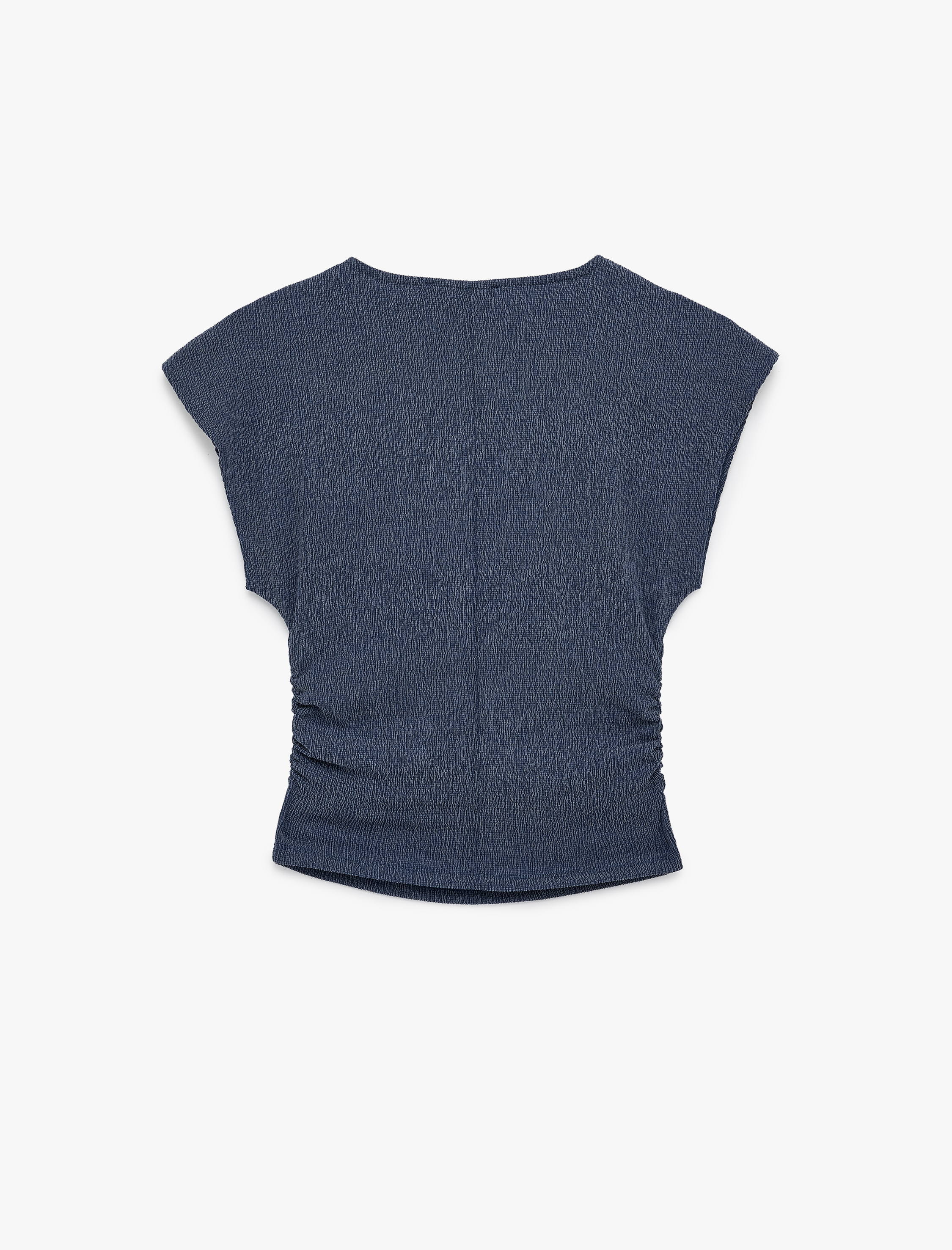   Bürümcük Kumaş Slim Fit Drapeli Kısa Kollu Bisiklet Yaka Tişört