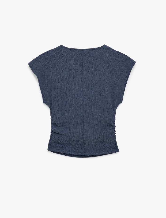  Slim Fit Drapeli Kısa Kollu Bisiklet Yaka Tişört