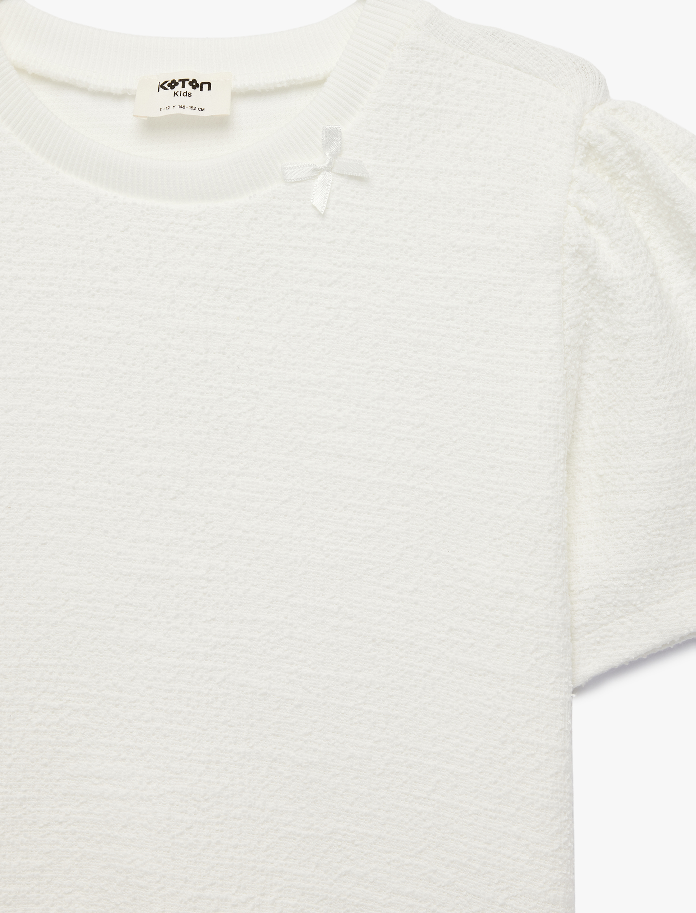  Kız Çocuk Pamuklu Kısa Kollu Bisiklet Yaka Fiyonklu Bluz