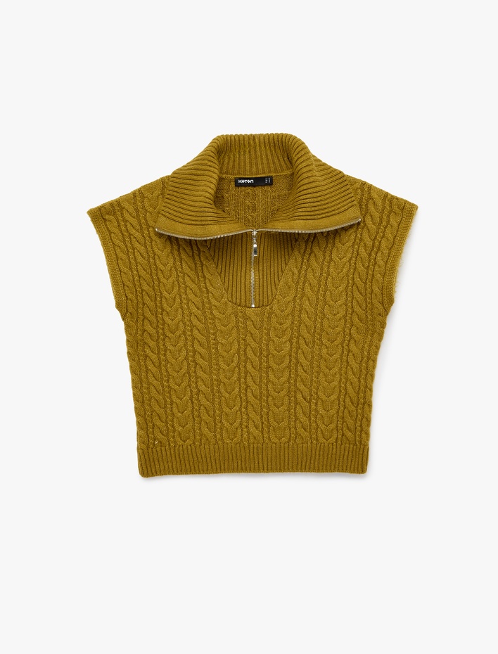  Yarım Fermuarlı Devrik Yaka Saç Örgü Süveter